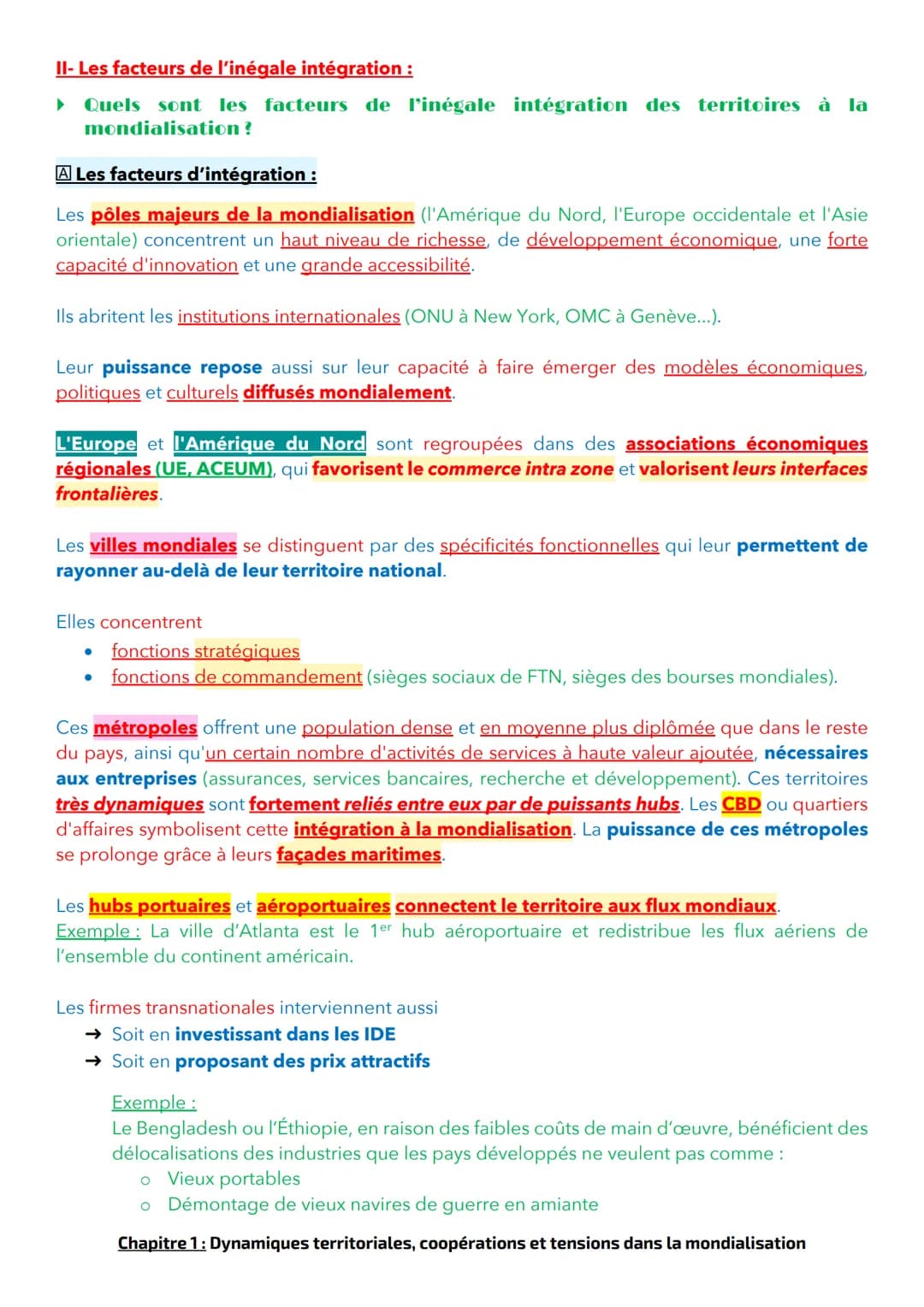 Chapitre 1: Dynamiques territoriales, coopérations et tensions dans
la mondialisation
Dans le monde, les territoires sont mouvants on va don