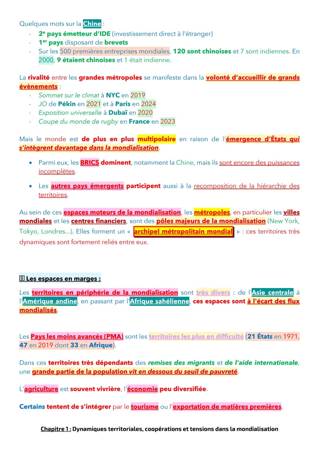 Chapitre 1: Dynamiques territoriales, coopérations et tensions dans
la mondialisation
Dans le monde, les territoires sont mouvants on va don