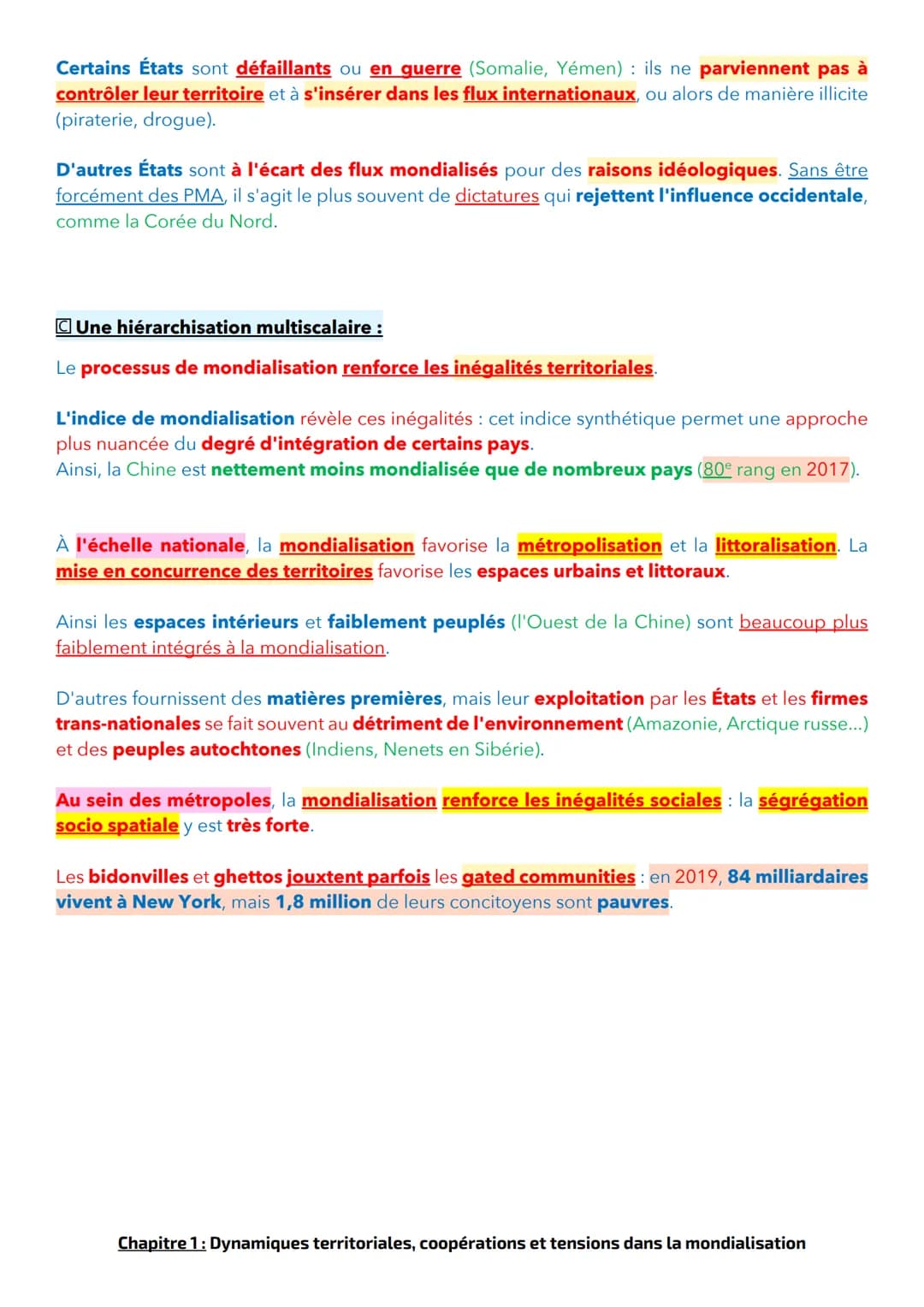 Chapitre 1: Dynamiques territoriales, coopérations et tensions dans
la mondialisation
Dans le monde, les territoires sont mouvants on va don