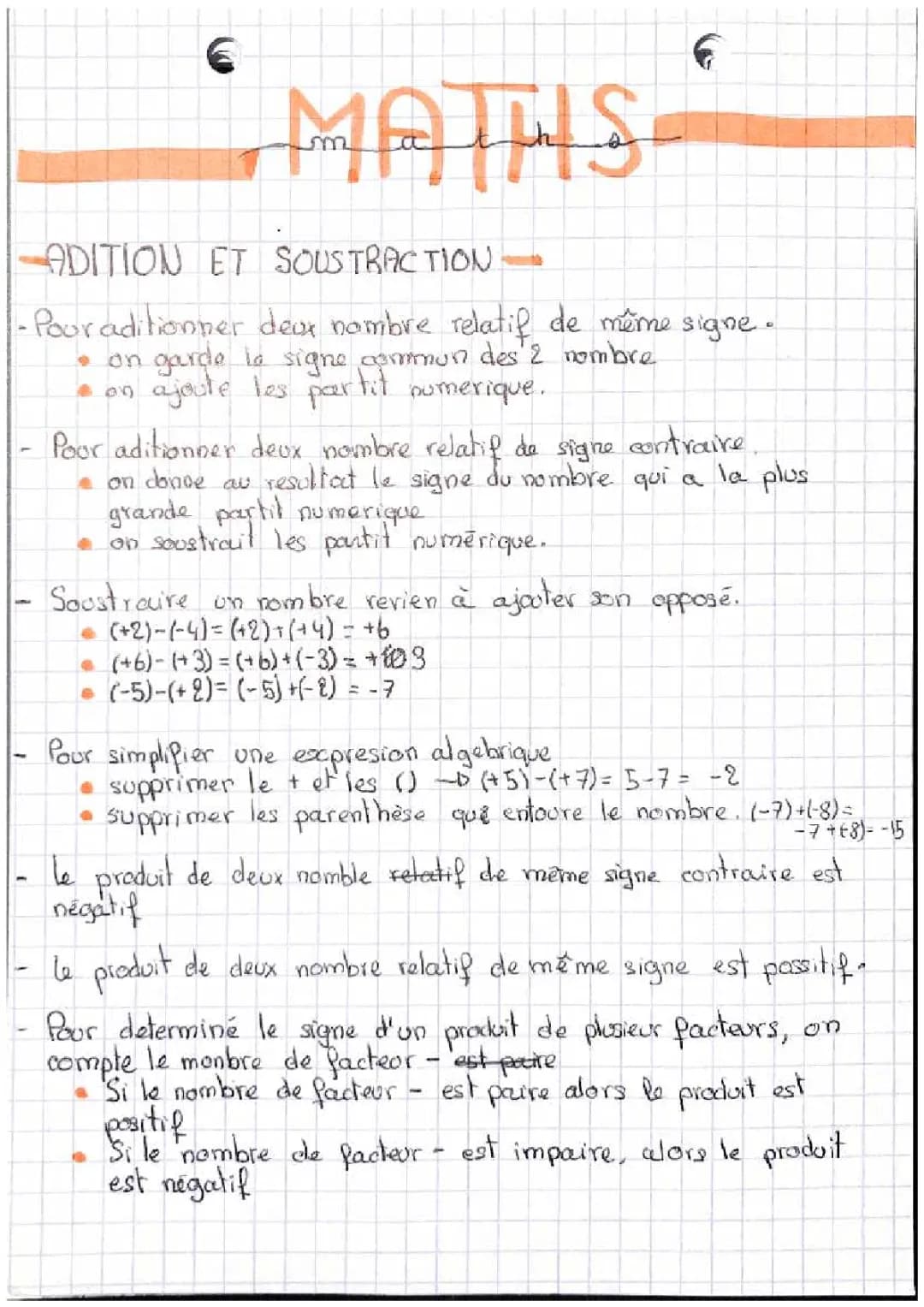 Opérations sur les nombres relatifs : exercices et règles