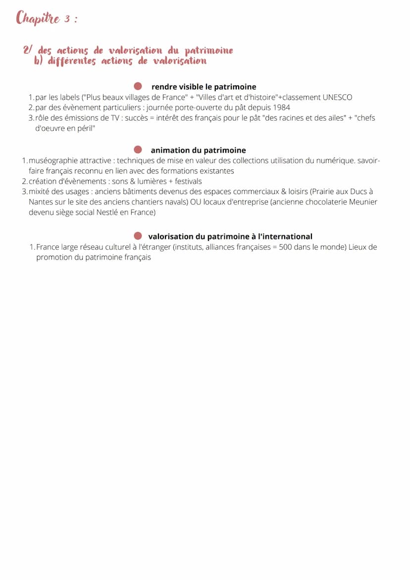 PATRIMOINE : ENJEU GEOPOLITIQUE
La France et le patrimoine, des actions
majeures de valorisation et de protection
Comment la France gère-t-e