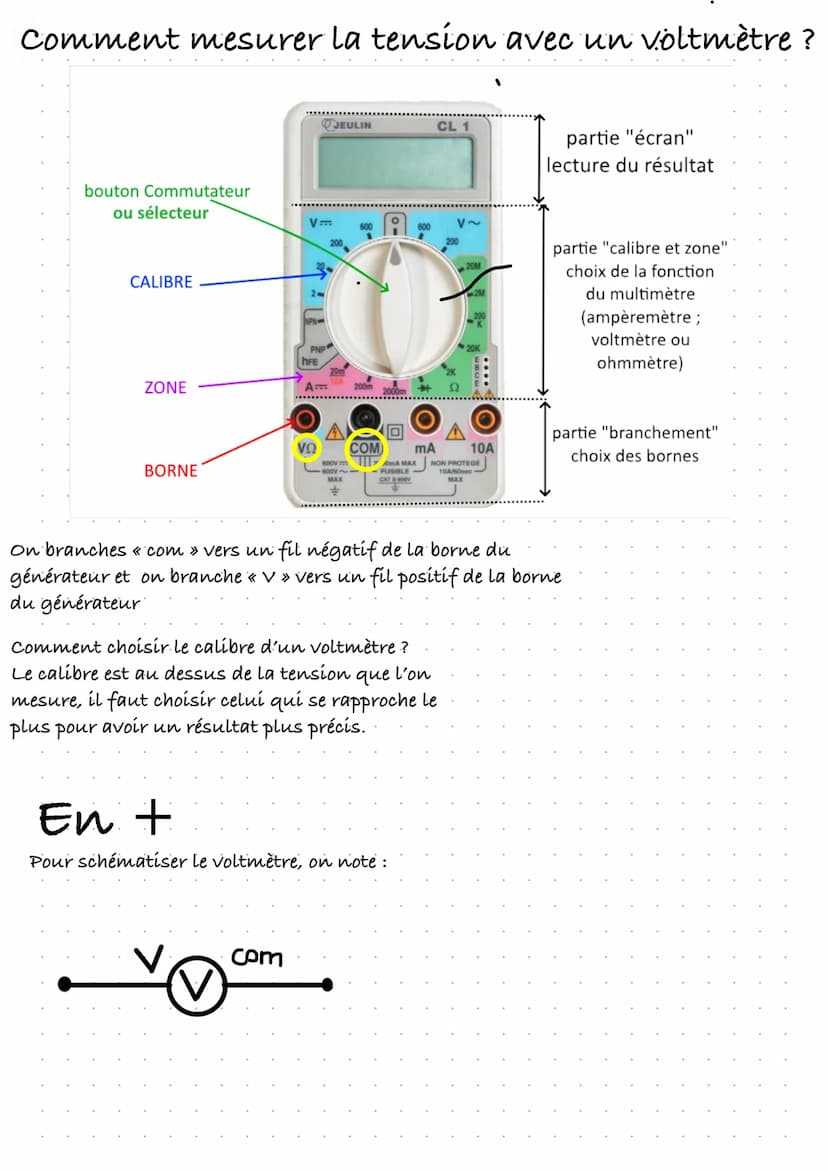 On mesure la tention avec un voltmètre
Le voltmètre se branche touhours en
dérivation
Rappel:
Physique
Mesure de tension
Circuit en dérivati