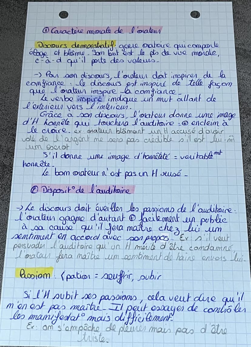 Caractère morale de l'orateur
Discours demonstratif: gome oratoire qui comporte
·lage of blame. Som but est le pts de vue morale,
c-à-d qu'i