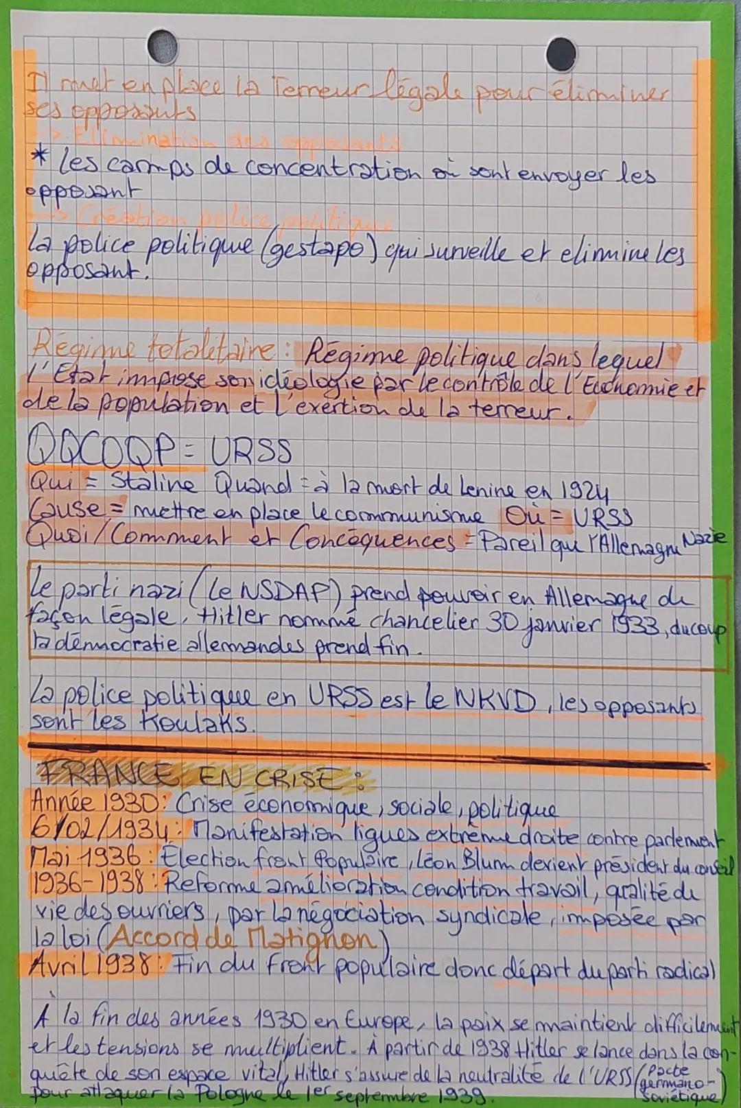HUSTOPE
Regime autoritaire Régime dans lequel le pou-
voir détient seul le pouvoir de décision
En Europe, pendant les années 1930, les régi-