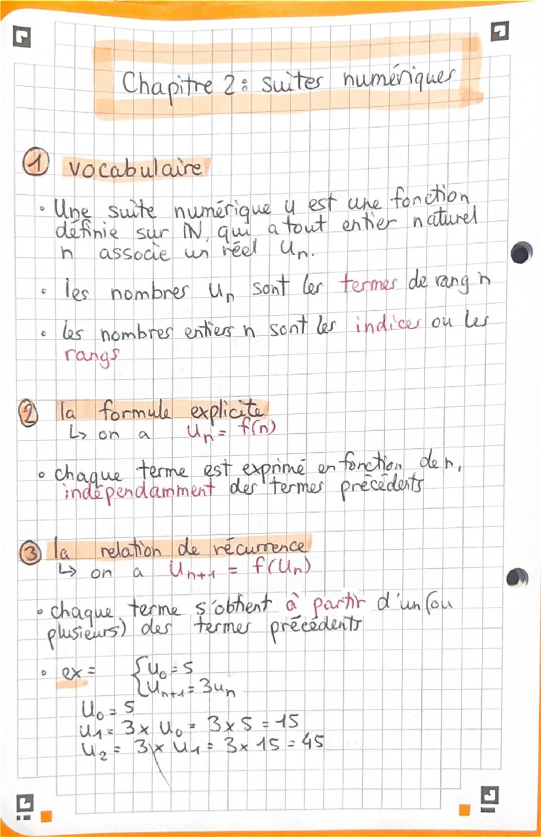 L
Chapitre 2: Suites numériques
④ vocabulaire
9
6
Une suite numérique y est une fonction
definie sur IN, qui a tout entier naturel
associe u