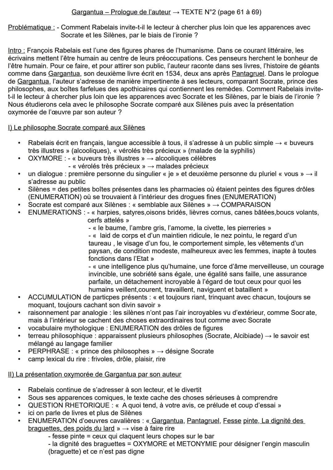 Gargantua - Prologue de l'auteur → TEXTE N°2 (page 61 à 69)
Problématique : - Comment Rabelais invite-t-il le lecteur à chercher plus loin q