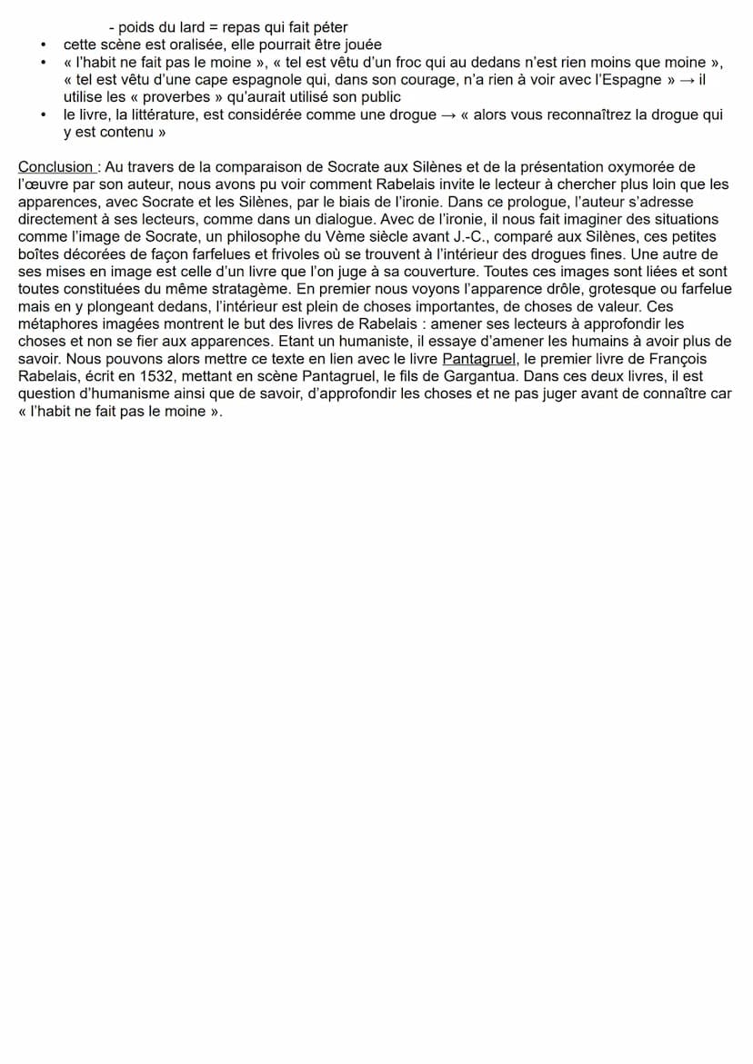 Gargantua - Prologue de l'auteur → TEXTE N°2 (page 61 à 69)
Problématique : - Comment Rabelais invite-t-il le lecteur à chercher plus loin q