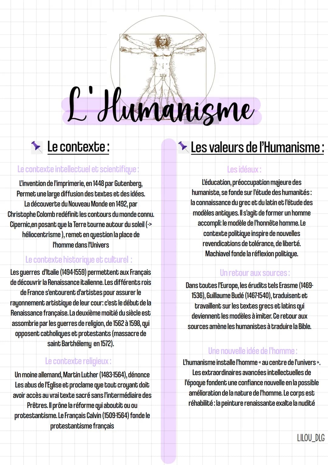 L'Humanisme
Le contexte :
Le contexte intellectuel et scientifique:
L'invention de l'imprimerie, en 1448 par Gutenberg,
Permet une large dif