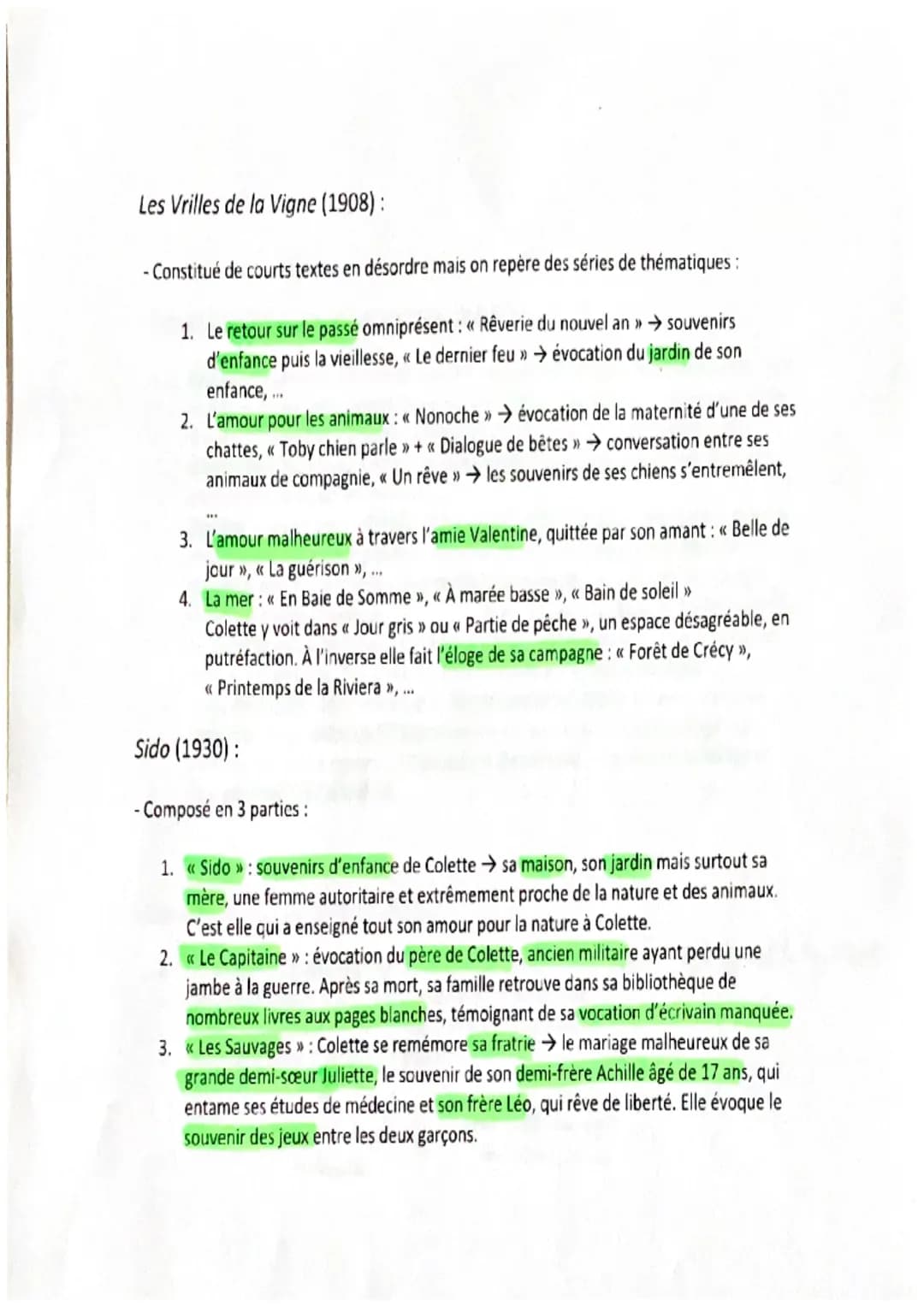 Sido et Les Vrilles de la vigne : résumé par chapitre et analyse simple de Colette