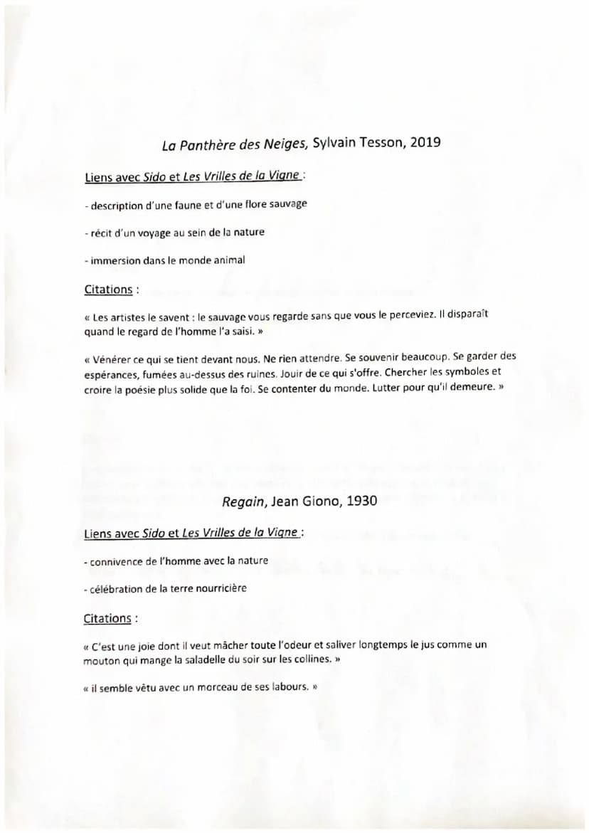 anden
militaire
Les Vrilles de la Vigne (1908), Sido (1930), Colette
univers de son enfance
elat qui l'unit à la mature et aux animaun
(Lylo