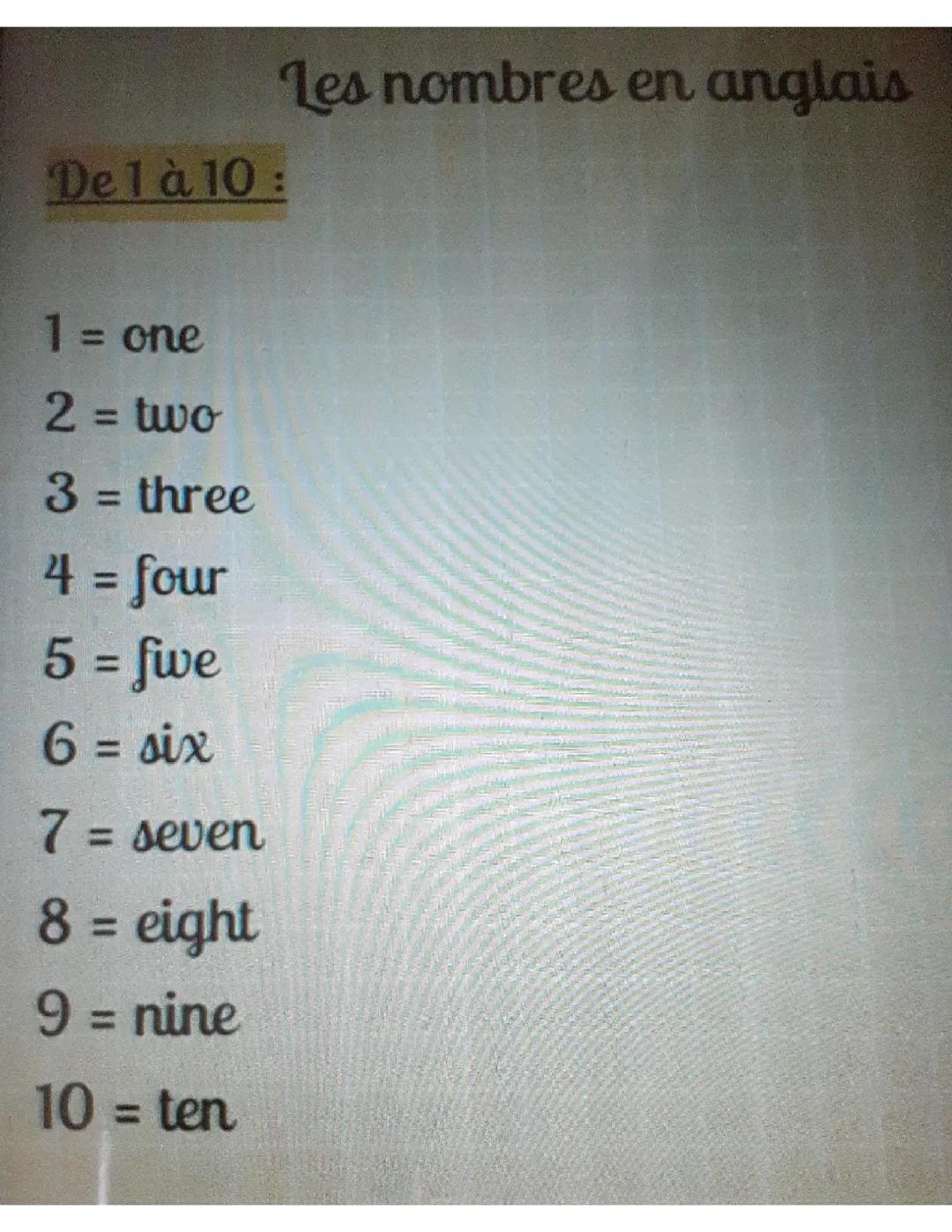 Les nombres en anglais