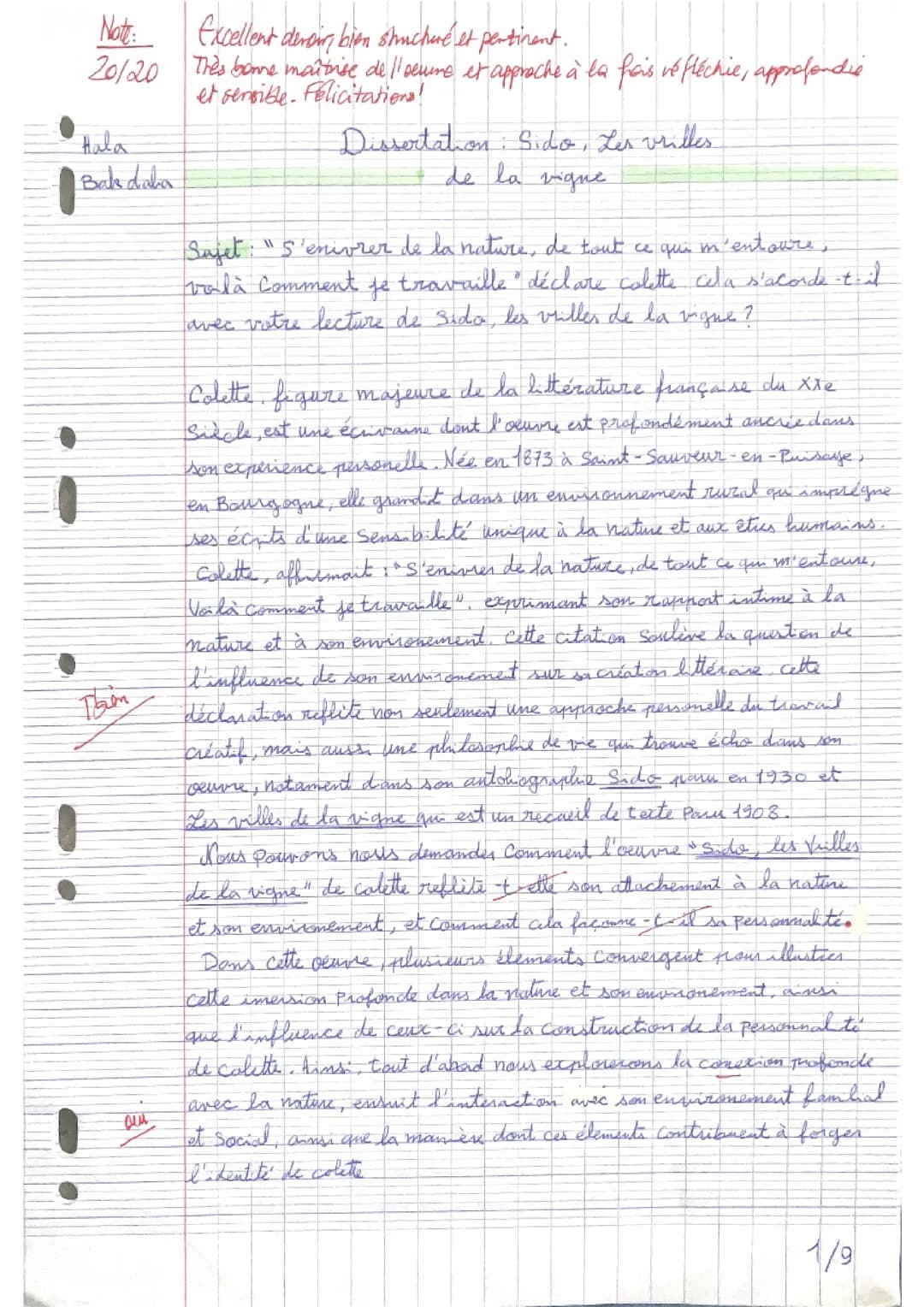Dissertation sido les vrilles de la vigne Colette 