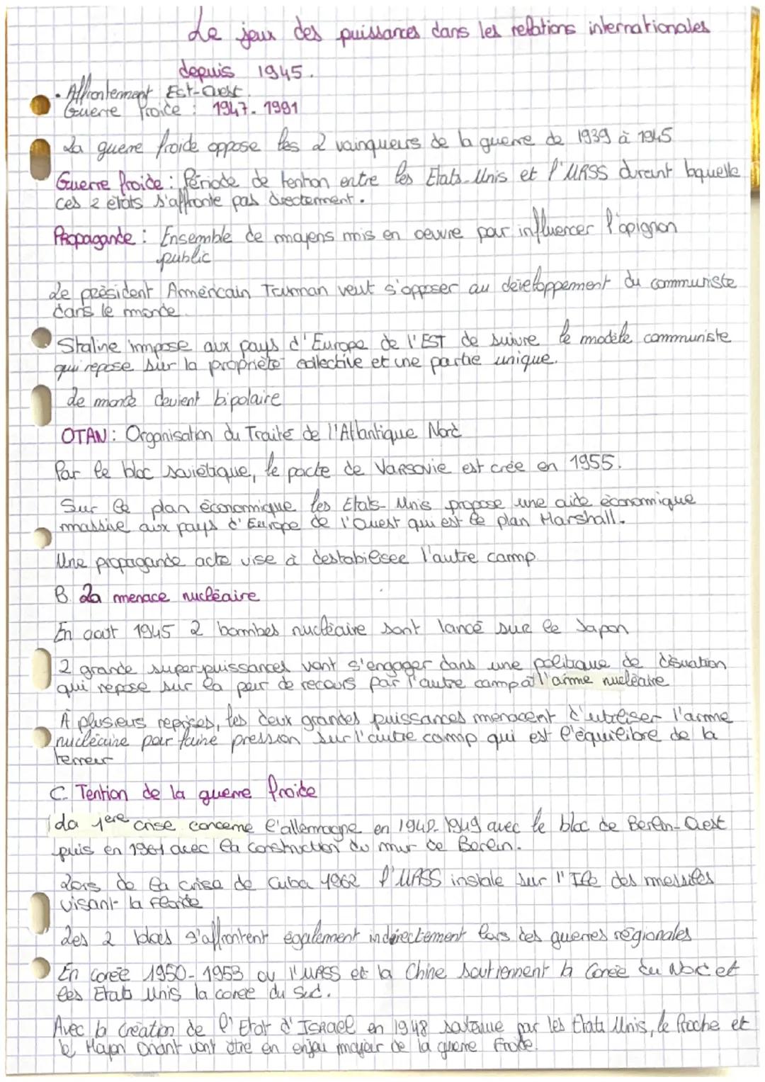 ) 
# Le jour des puissances dans les relations internationales

depuis 1945

*   Affrontement Est-avent.
*   Guerre proice. 1947.1991

*   L