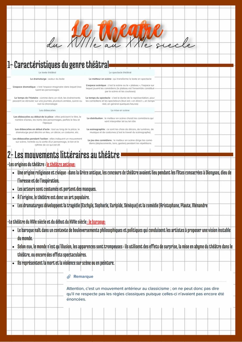 1- Caractéristiques du genre théâtral
●
Le théâtre est écrit pour être joué:
O
O
il y a une double énonciation : tout ce qui est dit par un 