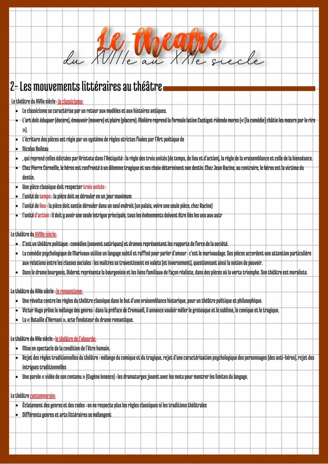 1- Caractéristiques du genre théâtral
●
Le théâtre est écrit pour être joué:
O
O
il y a une double énonciation : tout ce qui est dit par un 