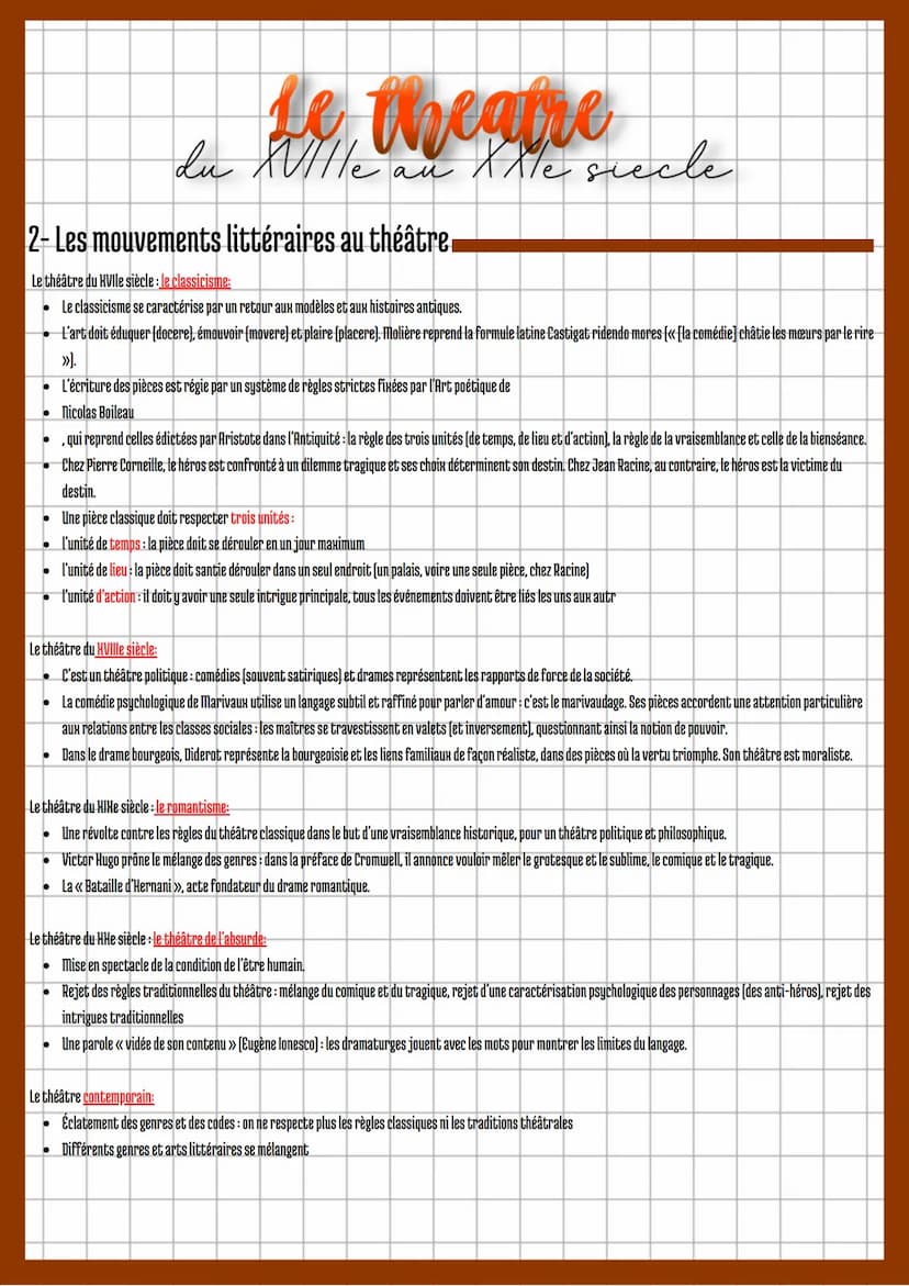 1- Caractéristiques du genre théâtral
●
Le théâtre est écrit pour être joué:
O
O
il y a une double énonciation : tout ce qui est dit par un 