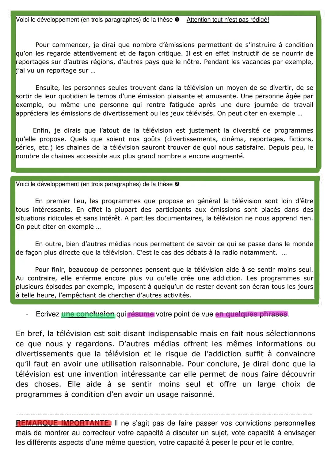 Réussir le sujet de réflexion
La méthode pour exprimer une opinion de façon organisée et argumentée :
Il est indispensable de rédiger en pre