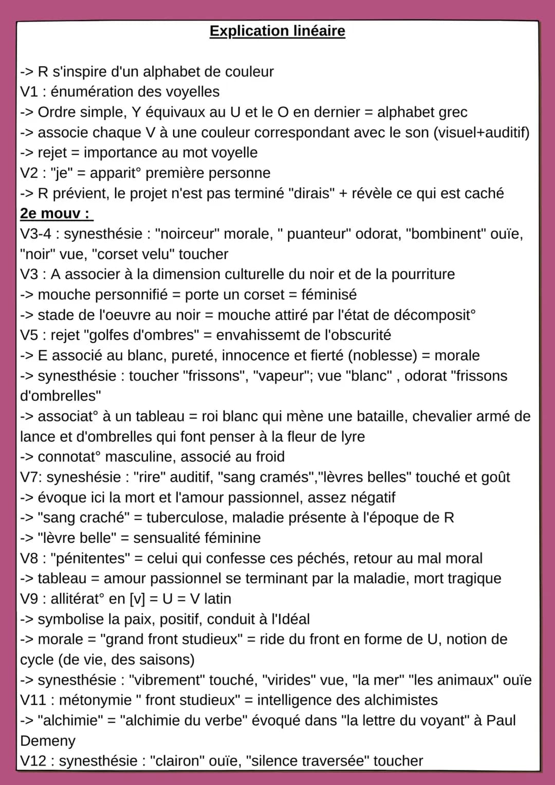 Explication linéaire
-> R s'inspire d'un alphabet de couleur
V1: énumération des voyelles
-> Ordre simple, Y équivaux au U et le O en dernie