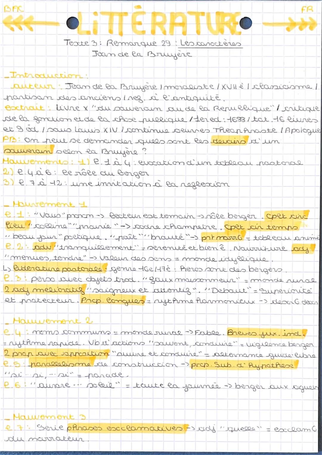 Analyse Linéaire Remarque 29 Les Caractères de La Bruyère