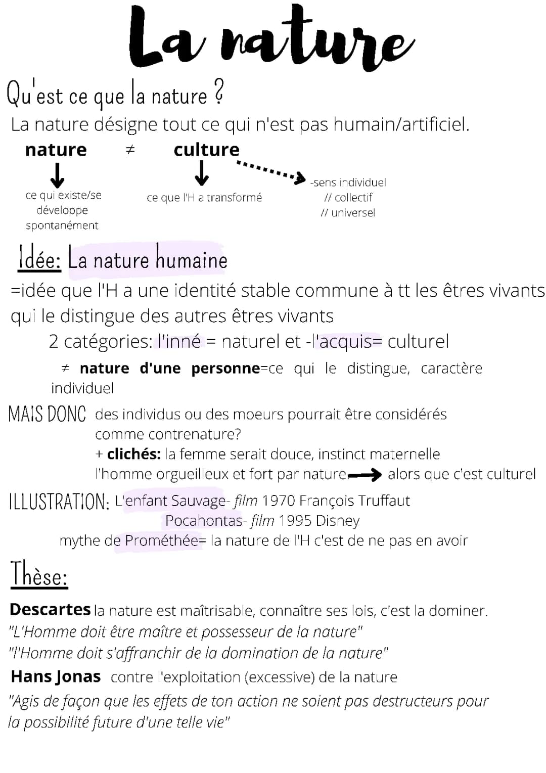 La Nature en Philosophie: Fiche de Révision Terminale PDF