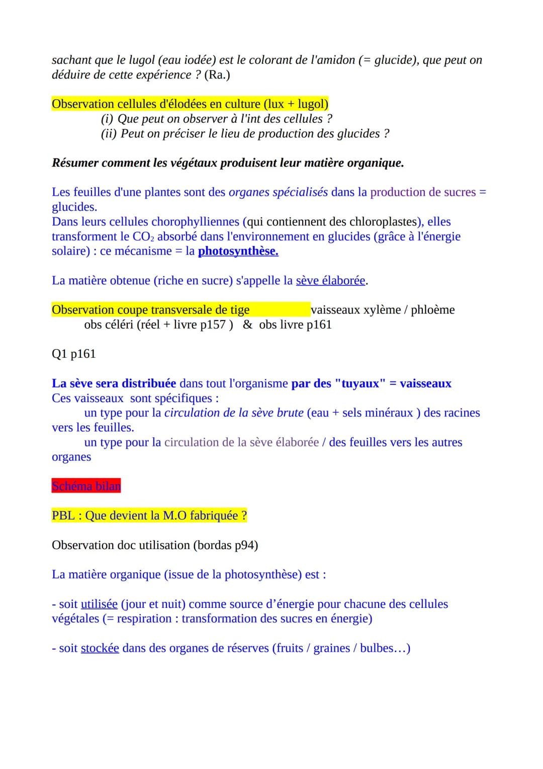 Thème Vivant et son évolution
CIRCULATION DE MATIERE POUR SATISFAIRE LES BESOINS CELLULAIRES
Intro. (dessin organisme / organes..) rappel : 