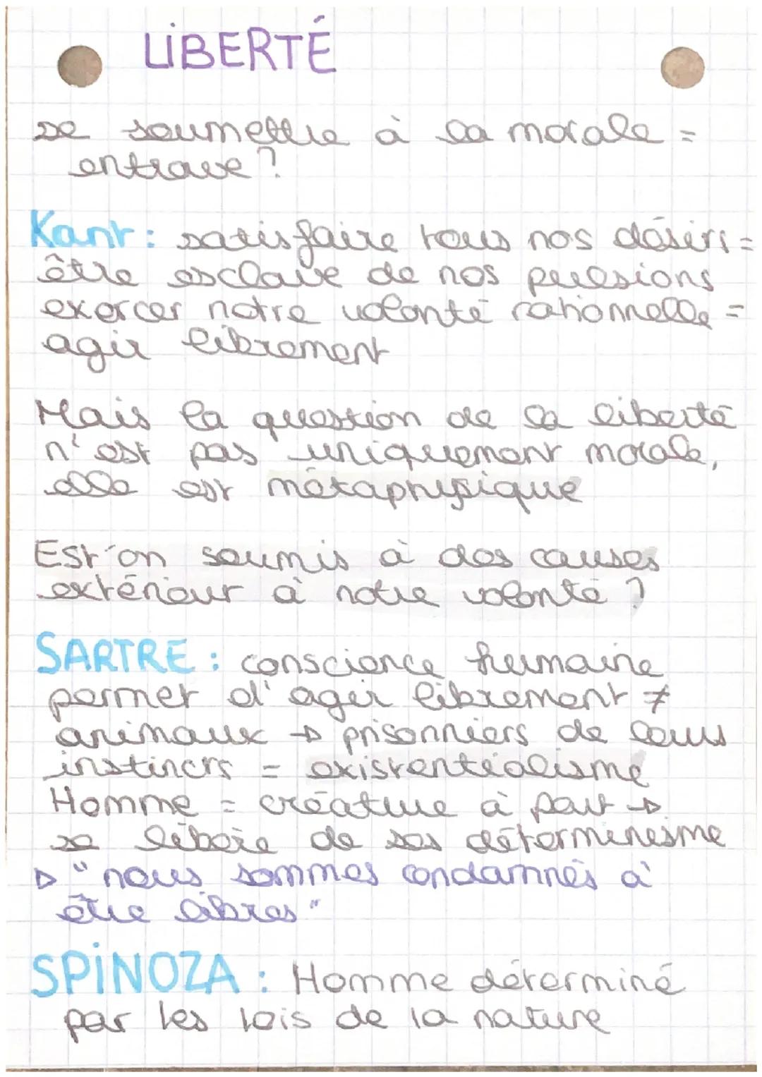 LIBERTÉ
De soumettre à la morale
entrave?
Kant: satisfaire tous nos désirs=
être esclave de nos preesions
exercer notre volonté rationnelle
