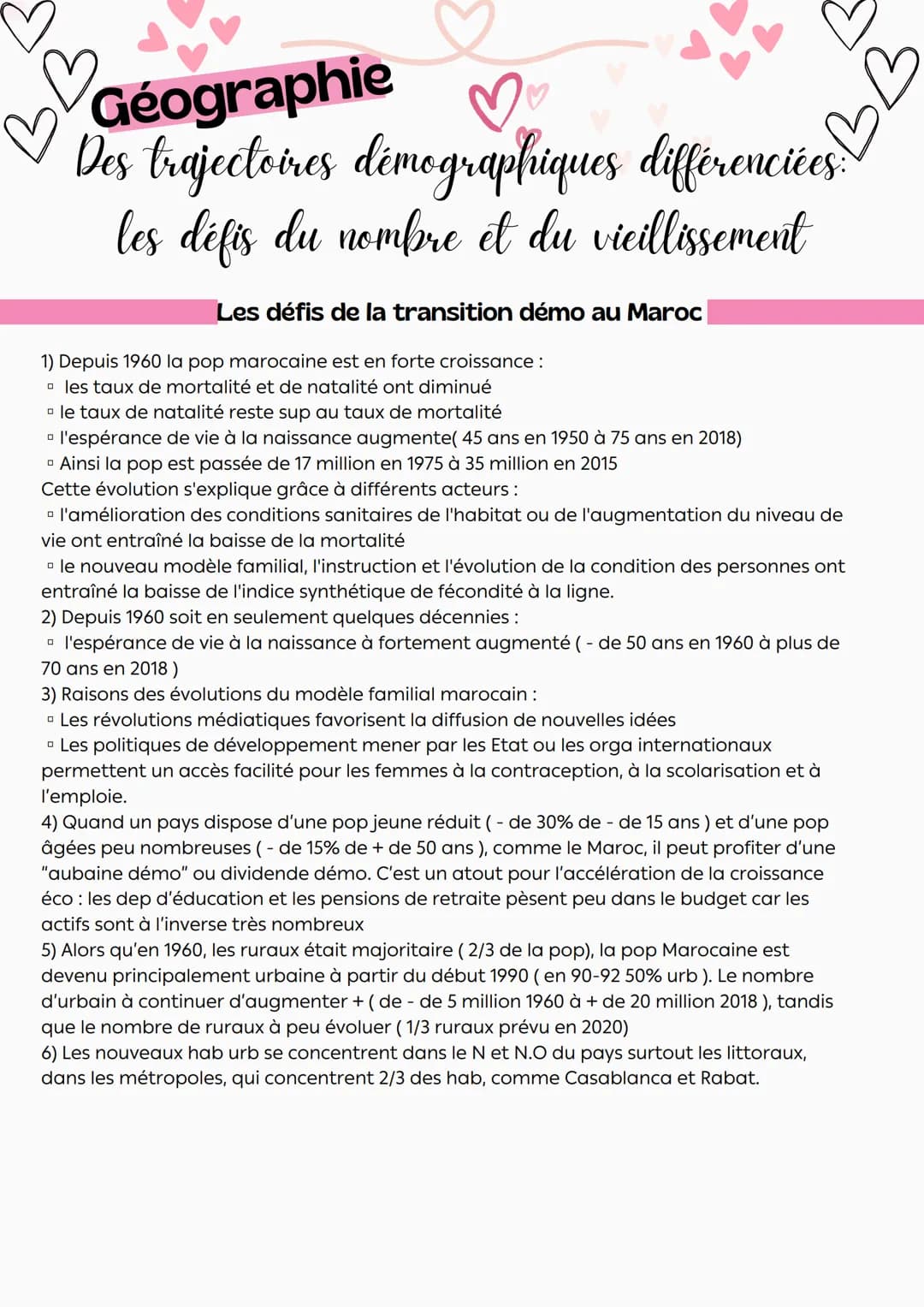 --- OCR Start ---
♡
♡
Géographie
Des trajectoires démographiques différenciées.
les défis du nombre et du vieillissement
En quoi le monde d'