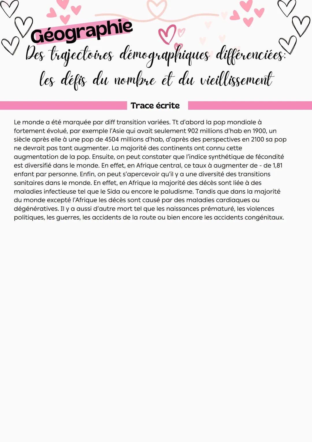 --- OCR Start ---
♡
♡
Géographie
Des trajectoires démographiques différenciées.
les défis du nombre et du vieillissement
En quoi le monde d'
