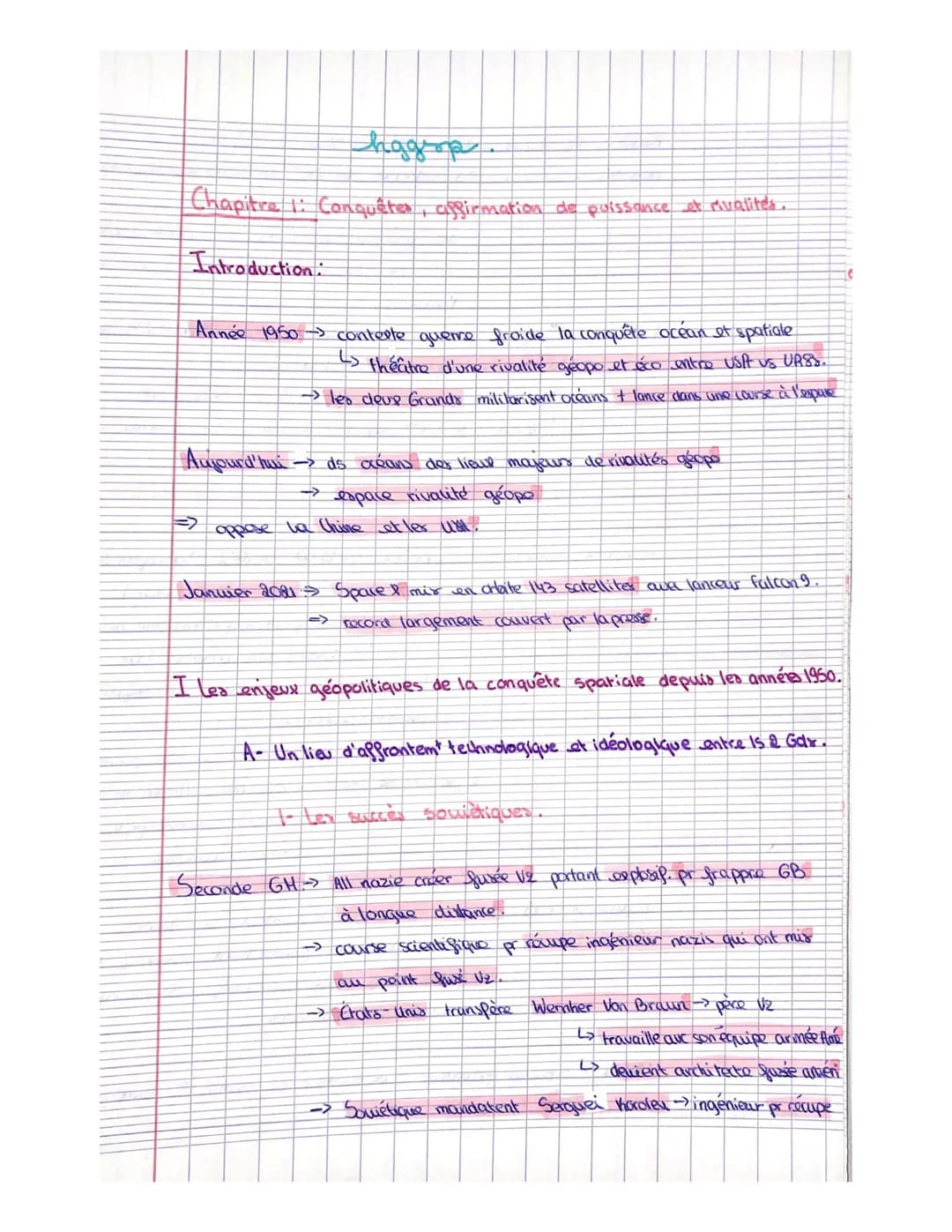 higgerp.
Chapitre 1: Conquêtes, afgirmation de puissance et dualites.
Introduction:
Année 1950 → contexte querre froide la conquête océan et