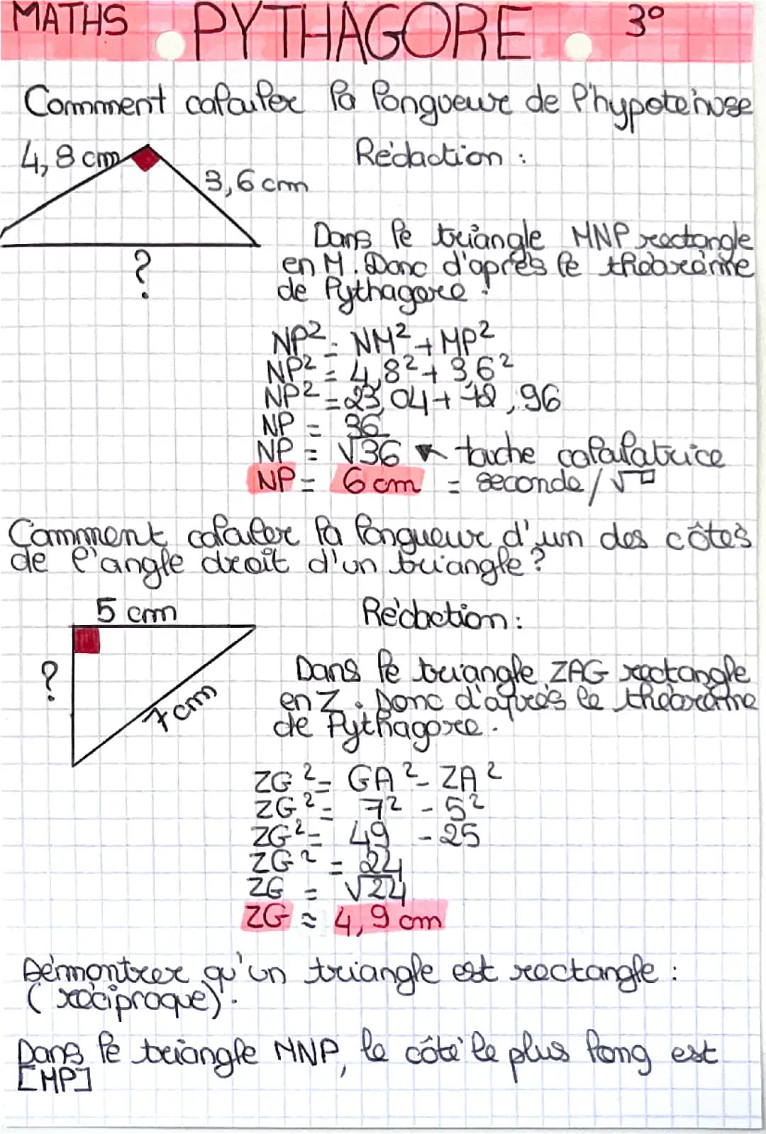 Le théorème de Pythagore 3 eme 