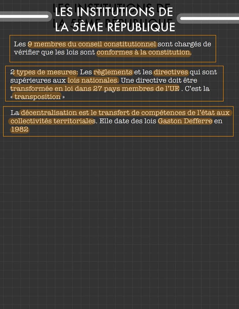 LES INSTITUTIONS DE
LA 5ÈME RÉPUBLIQUE
La constitution de la 5ème république a été adopté par
référendum et promulguée en 1958.
Référendum: 