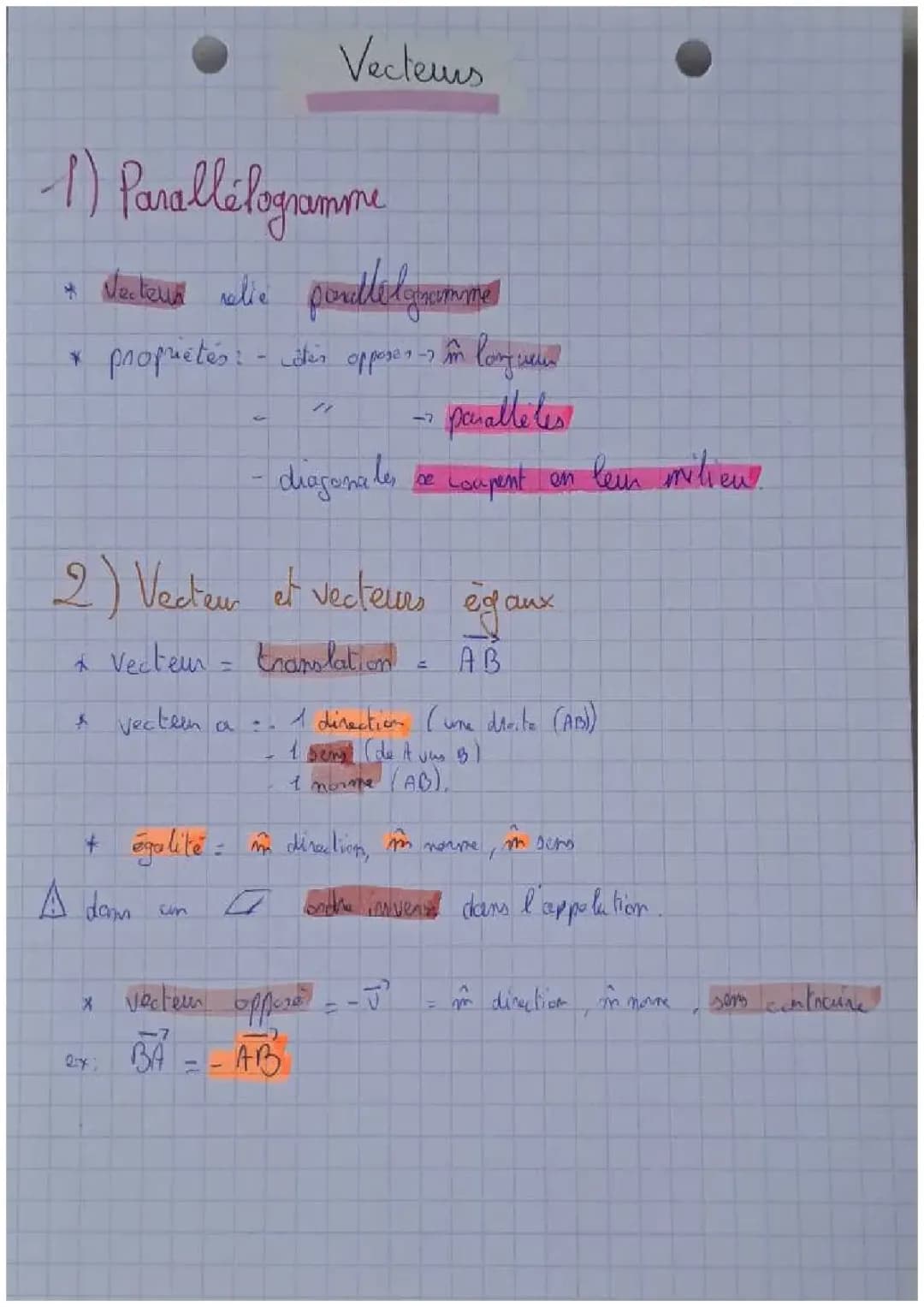 Fiche de révision maths seconde vecteurs