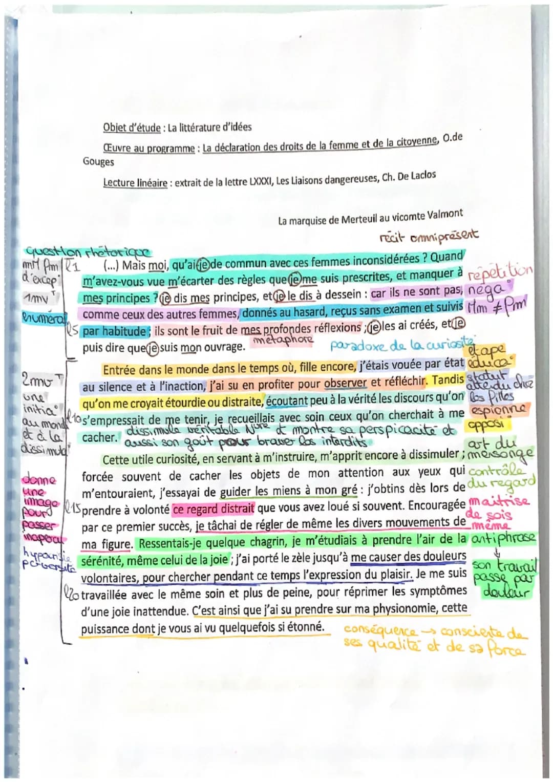 La marquise de Merteuil au vicomte Valmont
récit omniprésent
question rhétorique
à
mm Am/l1
(...) Mais moi, qu'aide de commun avec ces femme
