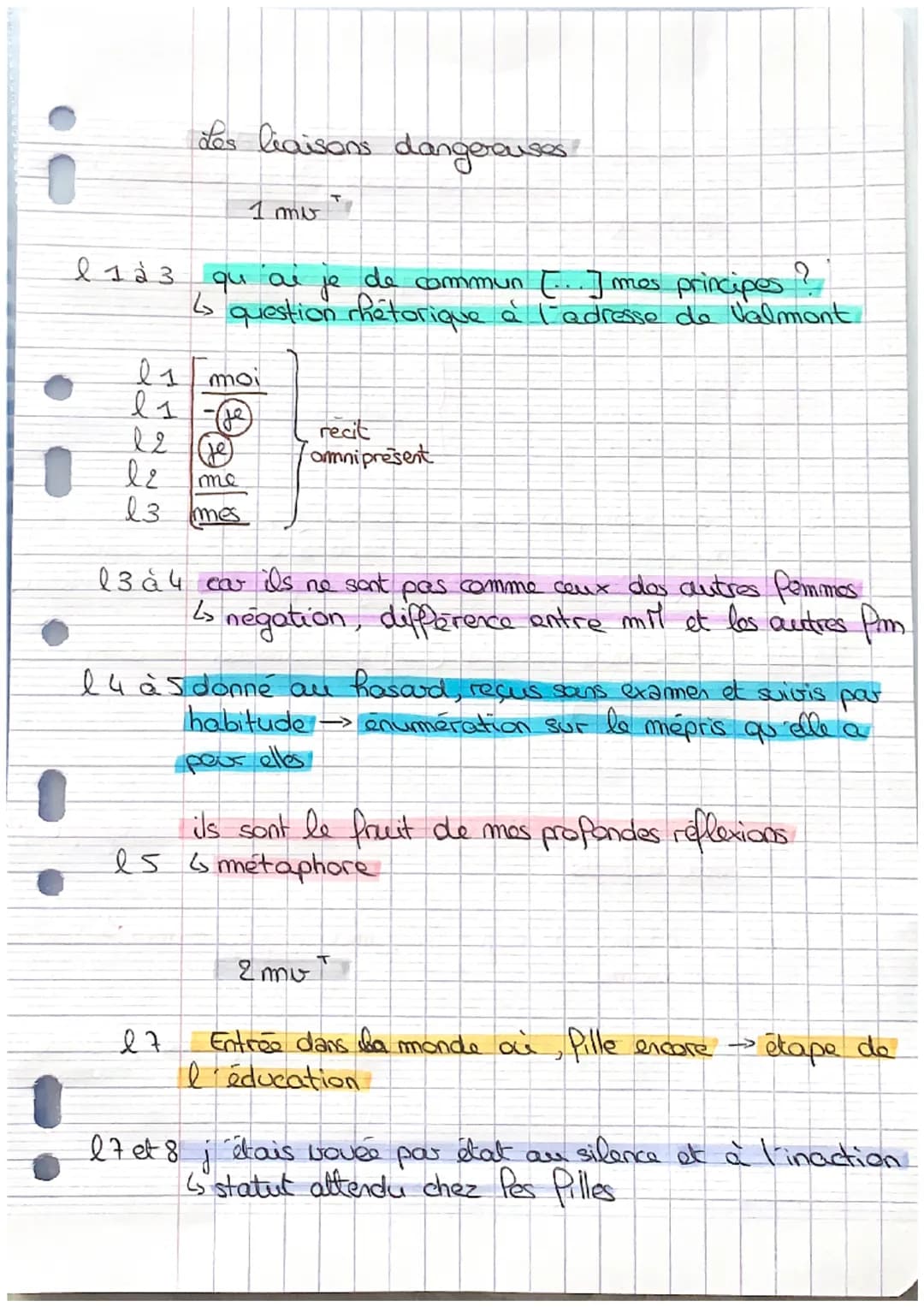 La marquise de Merteuil au vicomte Valmont
récit omniprésent
question rhétorique
à
mm Am/l1
(...) Mais moi, qu'aide de commun avec ces femme