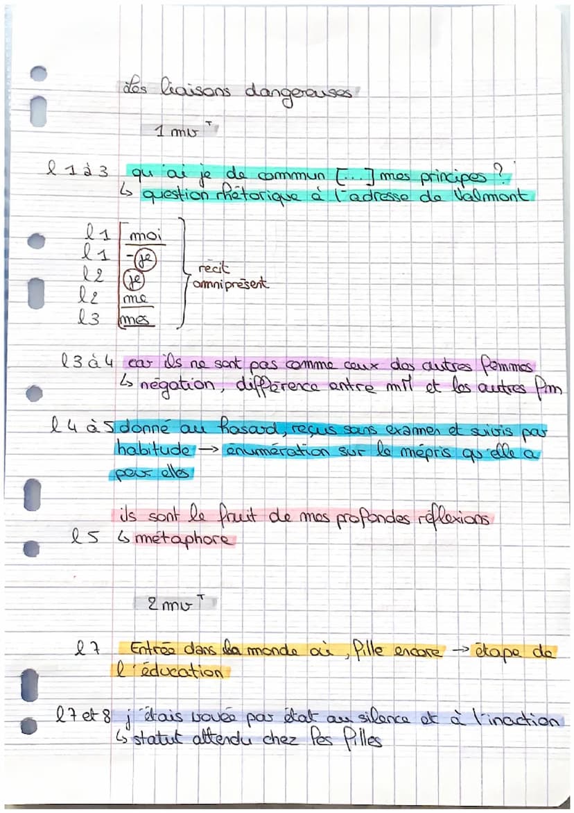 La marquise de Merteuil au vicomte Valmont
récit omniprésent
question rhétorique
à
mm Am/l1
(...) Mais moi, qu'aide de commun avec ces femme