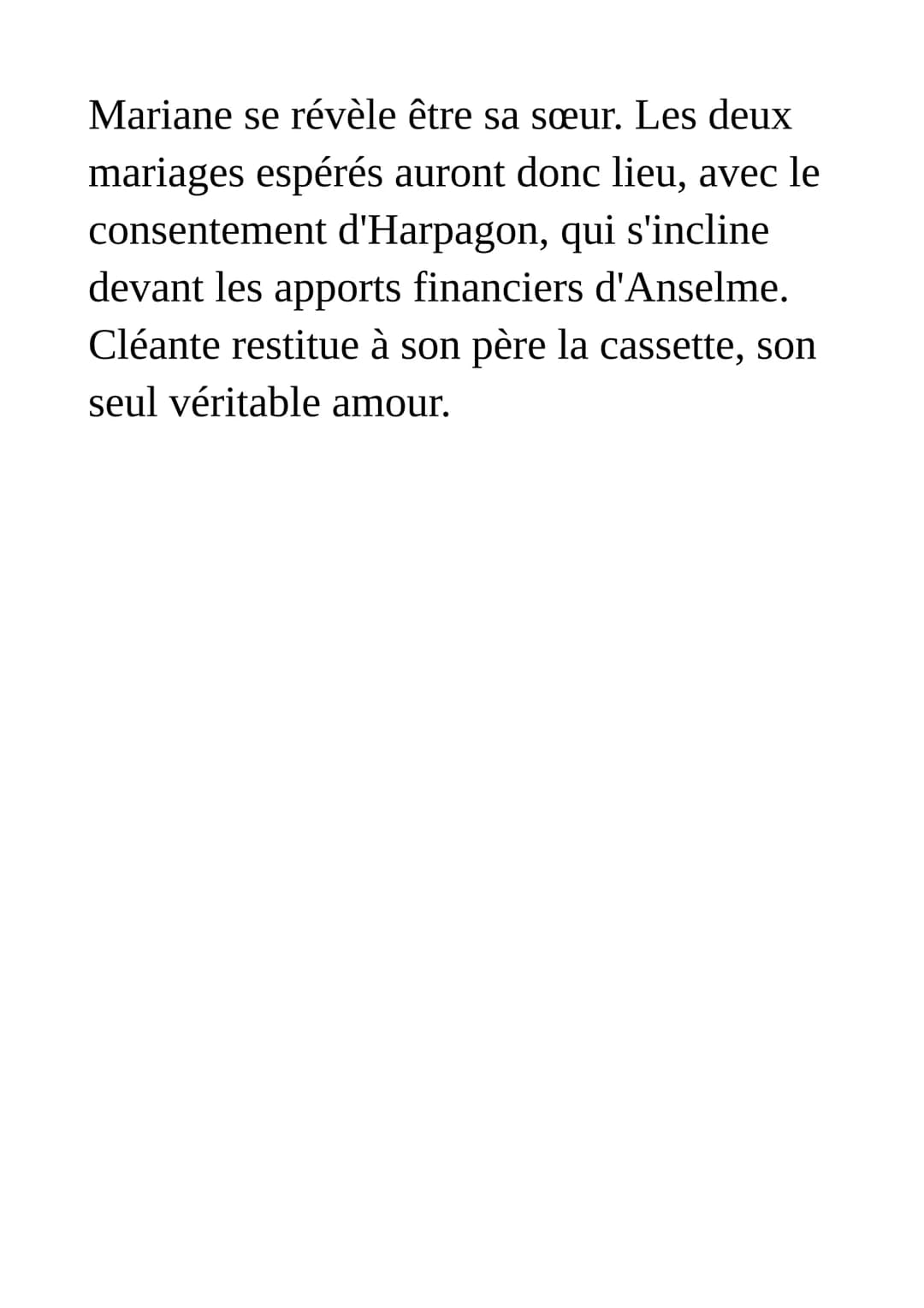 Résumé de l'Avare de Molière
Comédie en prose, en cinq actes
Acte premier
A Paris, dans la maison du riche veuf
Harpagon, ses deux enfants É