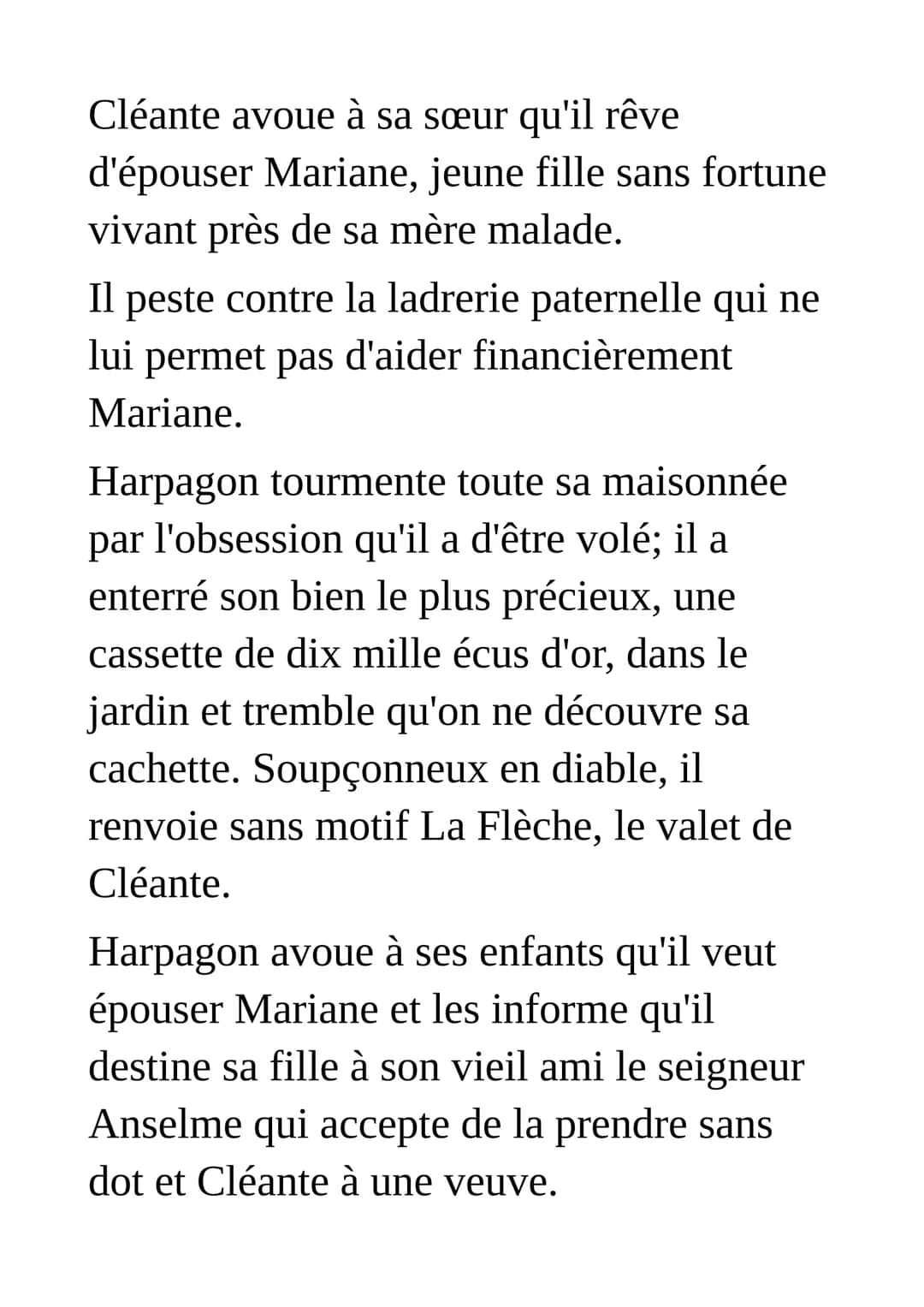 Résumé de l'Avare de Molière
Comédie en prose, en cinq actes
Acte premier
A Paris, dans la maison du riche veuf
Harpagon, ses deux enfants É