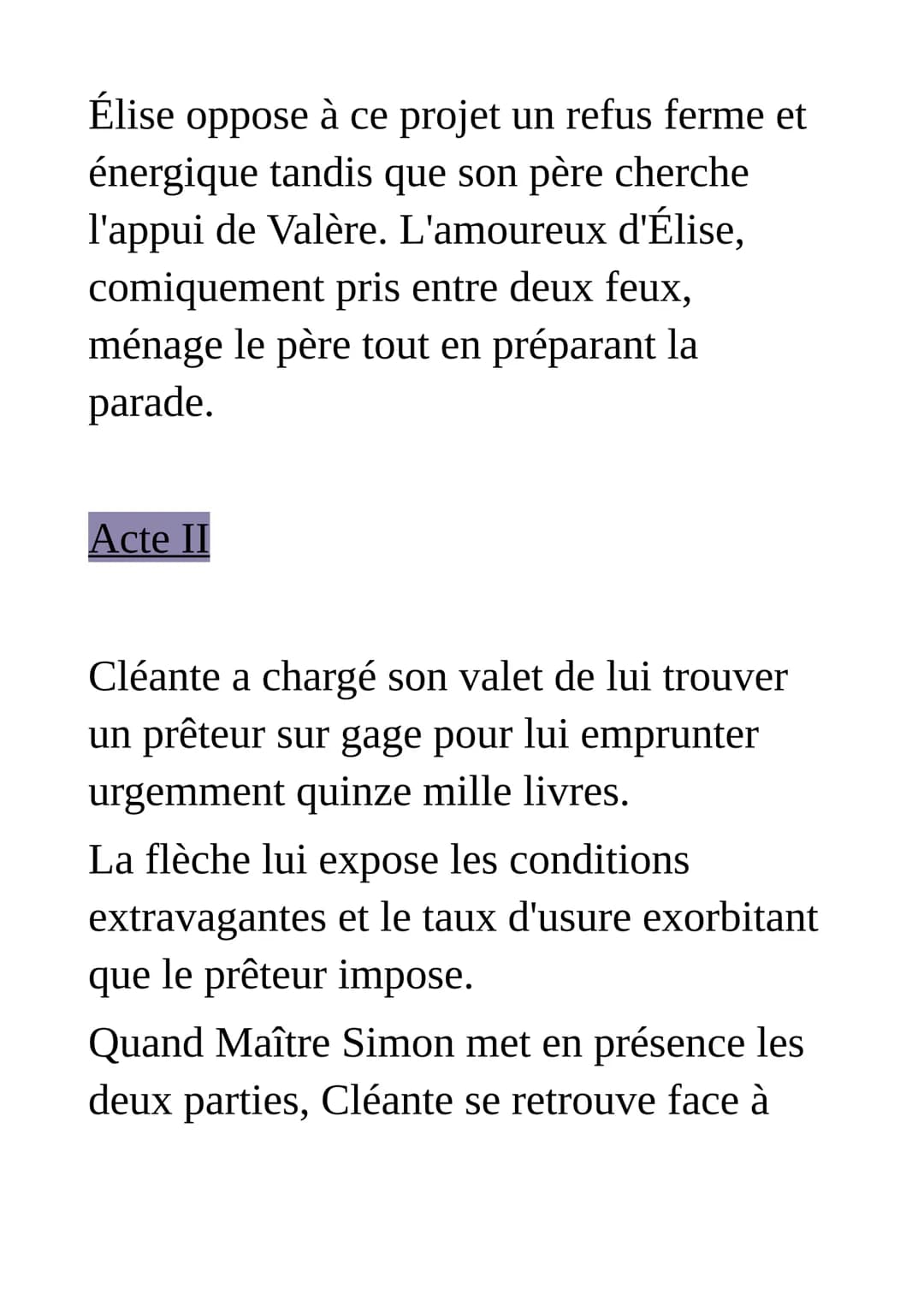 Résumé de l'Avare de Molière
Comédie en prose, en cinq actes
Acte premier
A Paris, dans la maison du riche veuf
Harpagon, ses deux enfants É