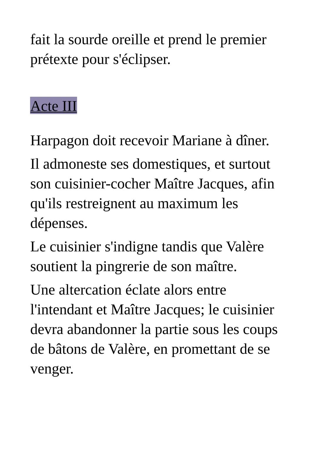 Résumé de l'Avare de Molière
Comédie en prose, en cinq actes
Acte premier
A Paris, dans la maison du riche veuf
Harpagon, ses deux enfants É