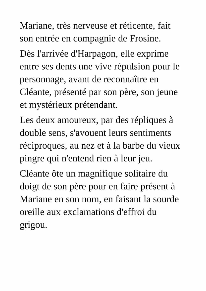 Résumé de l'Avare de Molière
Comédie en prose, en cinq actes
Acte premier
A Paris, dans la maison du riche veuf
Harpagon, ses deux enfants É