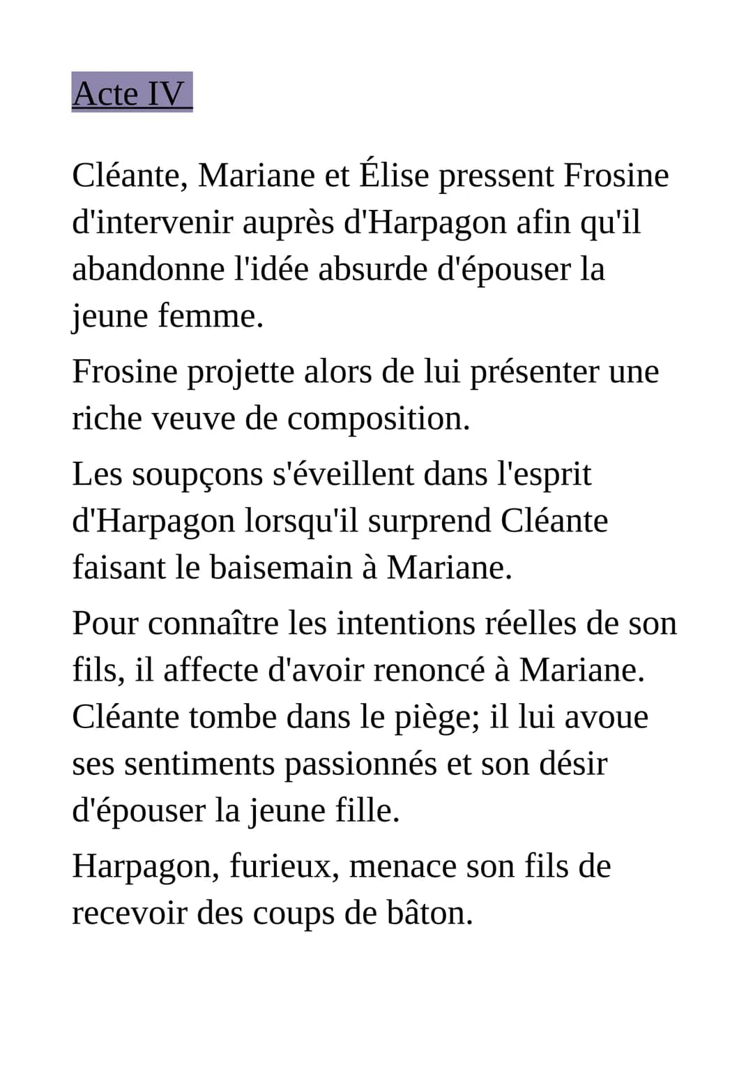 Résumé de l'Avare de Molière
Comédie en prose, en cinq actes
Acte premier
A Paris, dans la maison du riche veuf
Harpagon, ses deux enfants É