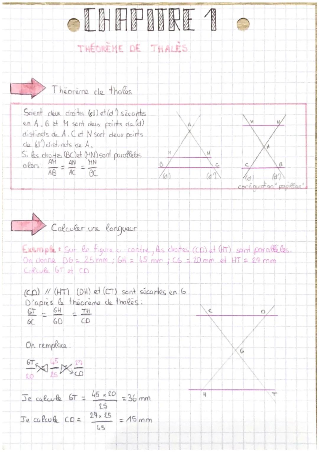 # CHAPITRE 1

THEOREME DE THALES

Theoreme de thales.

Soient cleux droites (cl) et (d') secantes
en A. Get M sont deux points cle (d)
disti