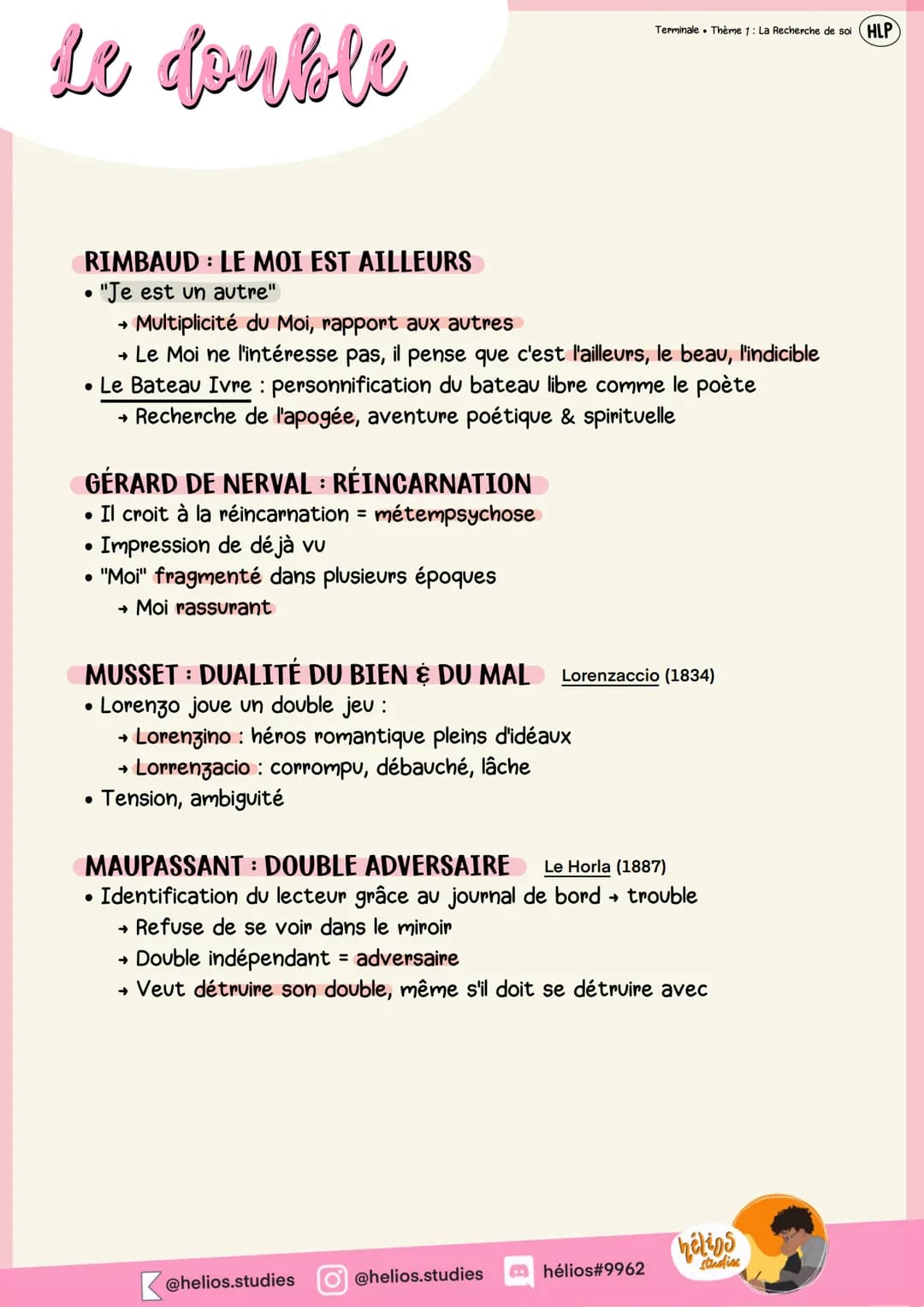 Le double
RIMBAUD LE MOI EST AILLEURS
:
●
· "Je est un autre"
●
➜>
Multiplicité du Moi, rapport aux autres
→ Le Moi ne l'intéresse pas, il p
