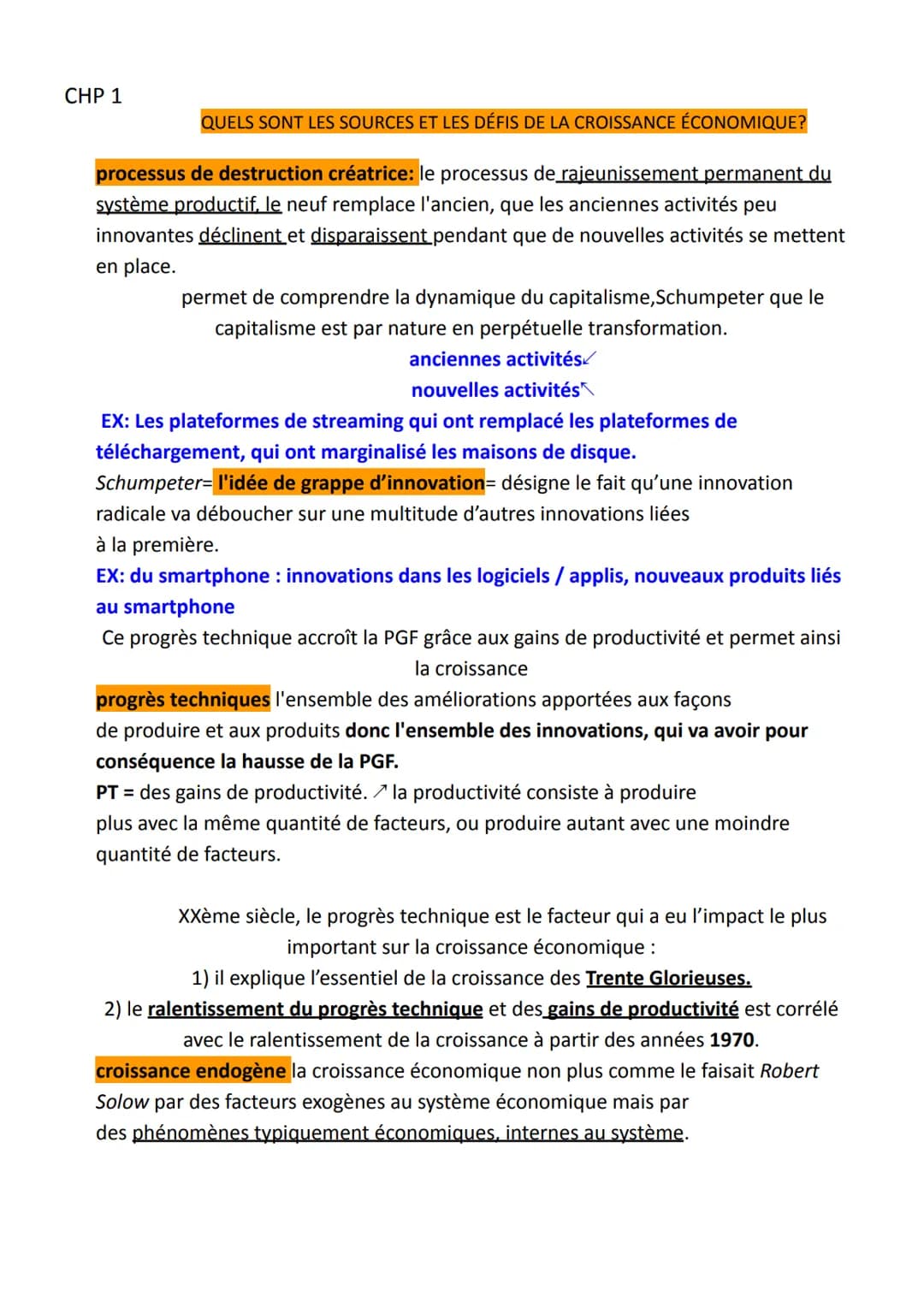CHP 1
QUELS SONT LES SOURCES ET LES DÉFIS DE LA CROISSANCE ÉCONOMIQUE?
croissance: l'augmentation soutenue, pendant une période longue, de l