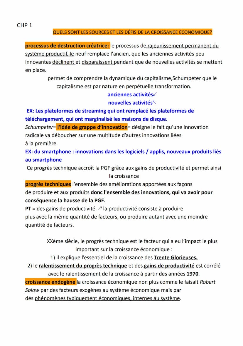 CHP 1
QUELS SONT LES SOURCES ET LES DÉFIS DE LA CROISSANCE ÉCONOMIQUE?
croissance: l'augmentation soutenue, pendant une période longue, de l