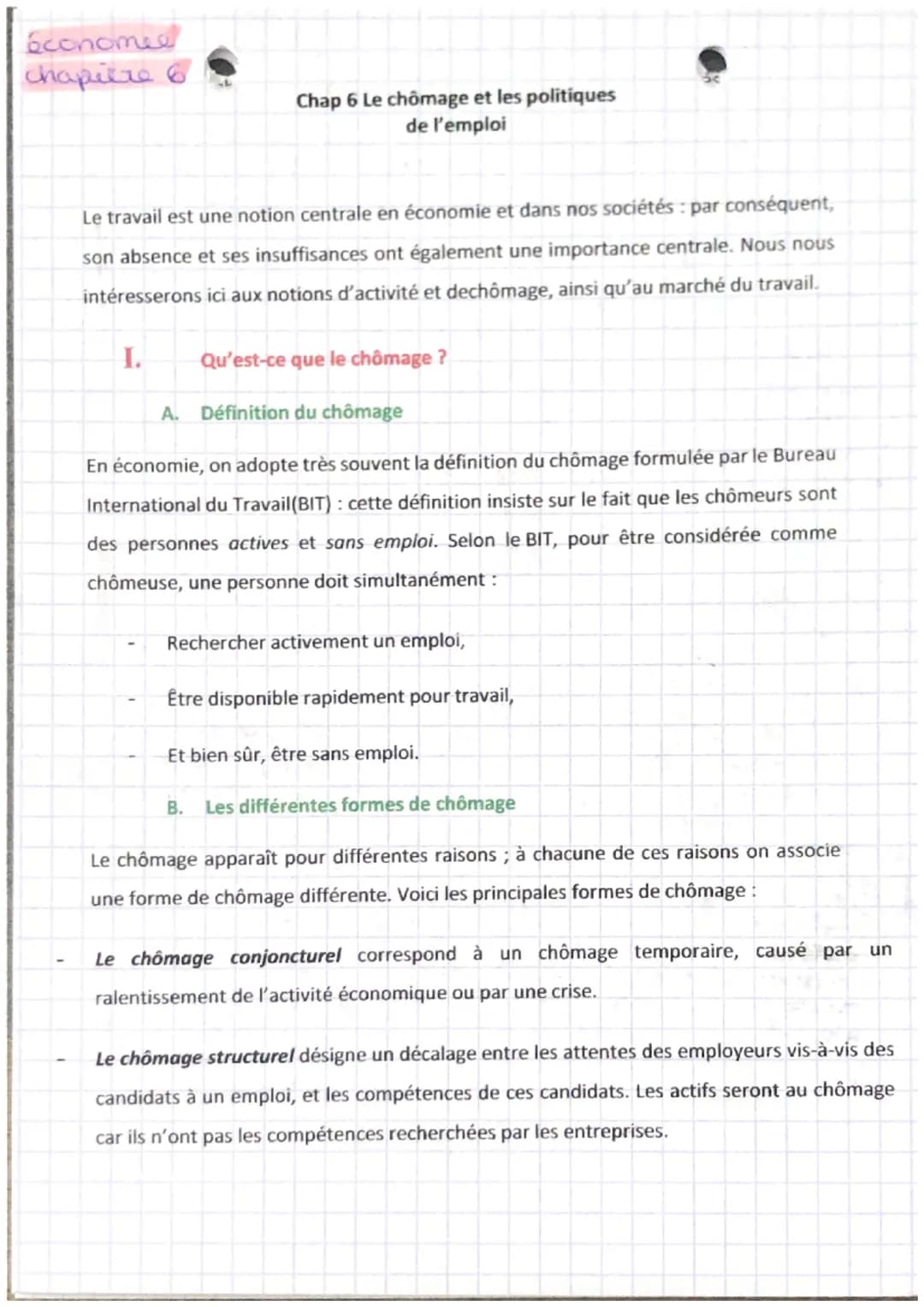 économee
chapitre 6
Chap 6 Le chômage et les politiques
de l'emploi
Le travail est une notion centrale en économie et dans nos sociétés : pa