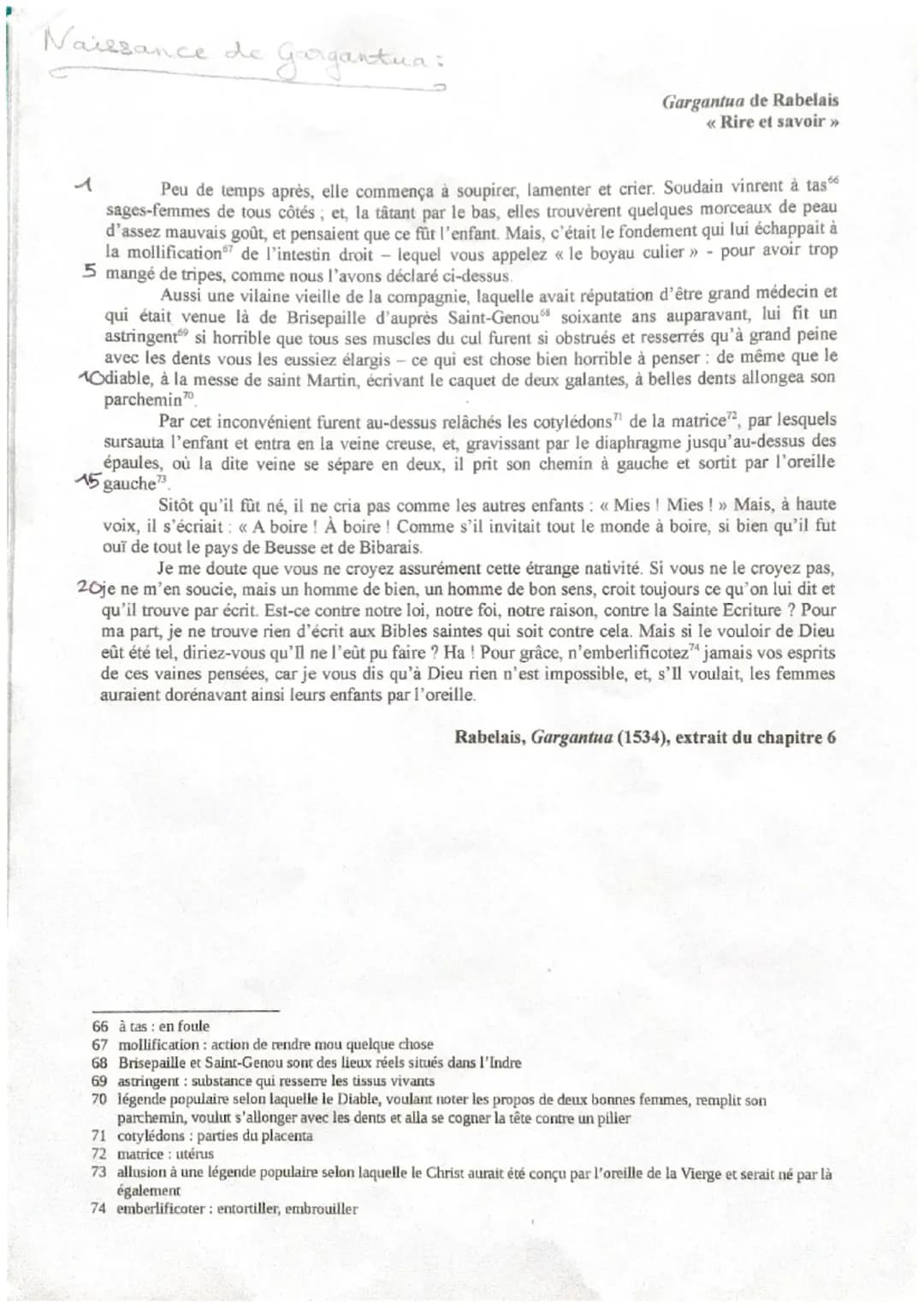 Analyse linéaire: La naissance de Gargantua - Chapitre 6 PDF