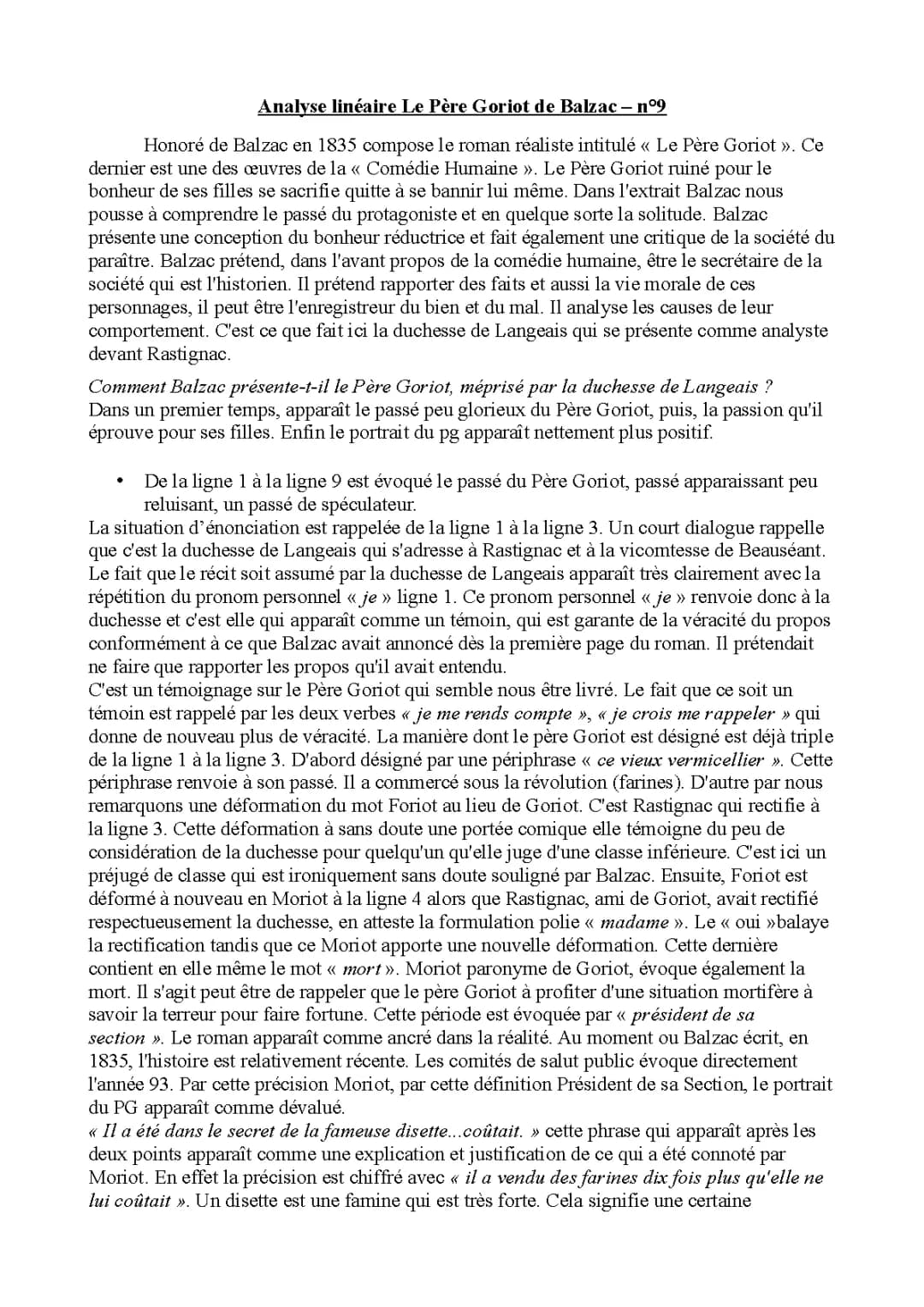 Analyse linéaire Le Père Goriot et Vautrin: Le carrefour et l'enterrement (H. Balzac)