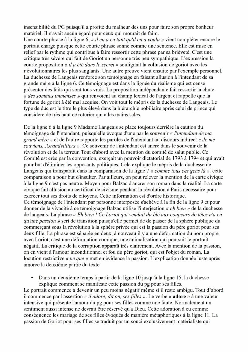Analyse linéaire Le Père Goriot de Balzac - n°9
Honoré de Balzac en 1835 compose le roman réaliste intitulé « Le Père Goriot ». Ce
dernier e