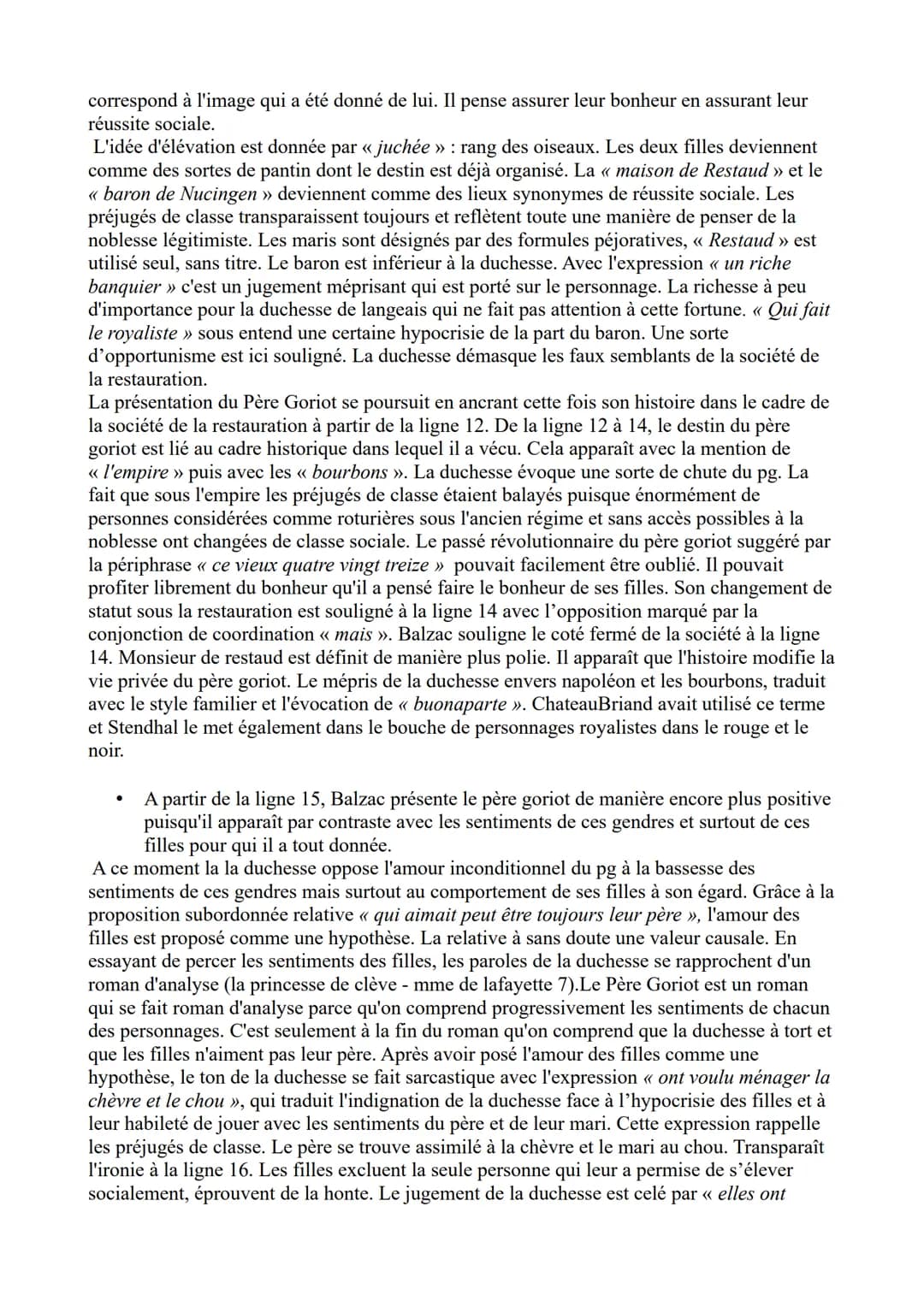 Analyse linéaire Le Père Goriot de Balzac - n°9
Honoré de Balzac en 1835 compose le roman réaliste intitulé « Le Père Goriot ». Ce
dernier e